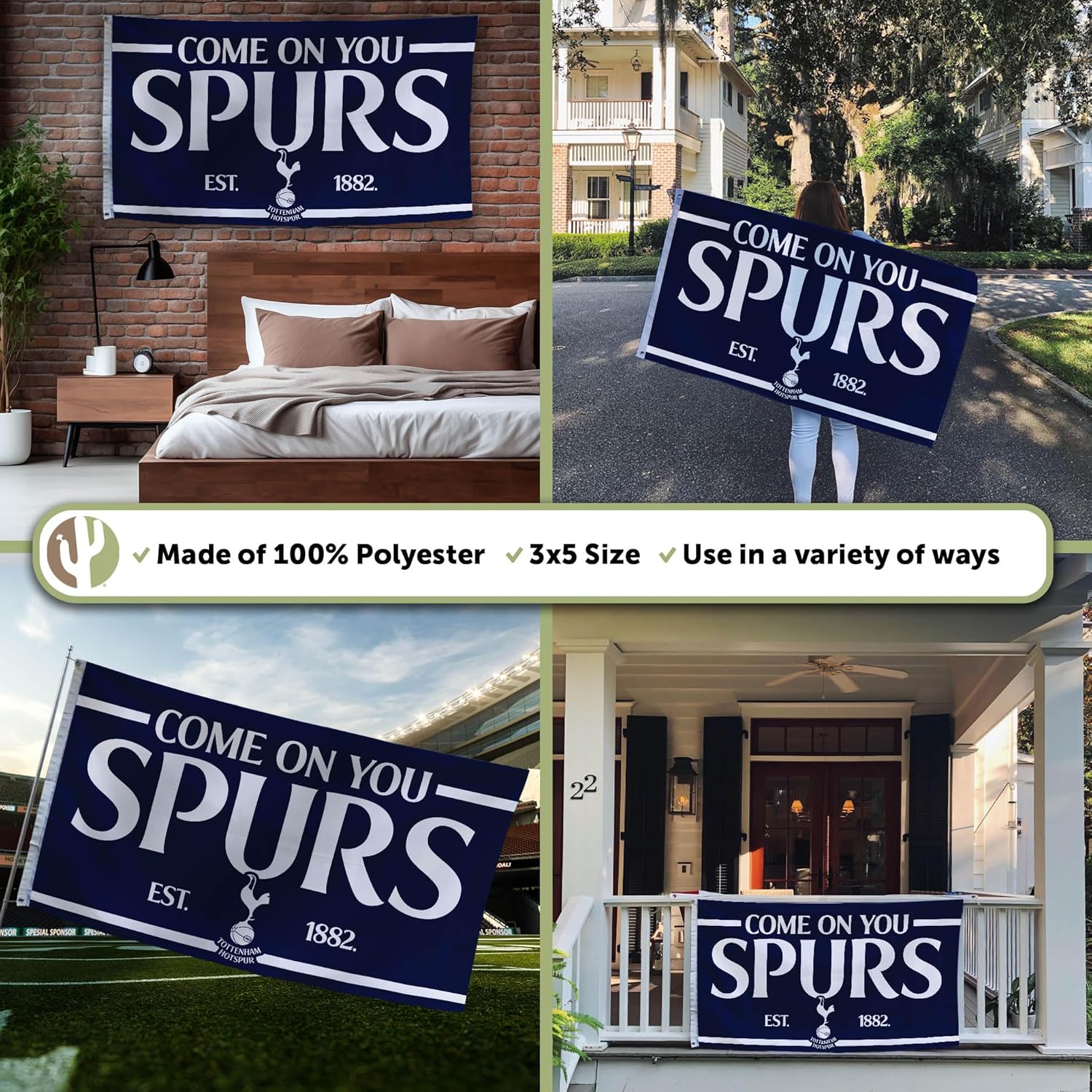 Desert Cactus Tottenham Hotspur Flag Football Soccer Spurs 100% Polyester Indoor Outdoor 3x5 feet Flags (Flag F) - Image 3