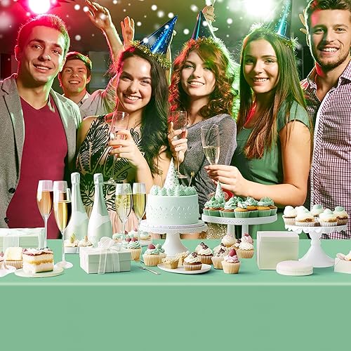 Miniatura 5 de Mantel rectangular de la serie verde, 6 piezas, 54 x 72 pulgadas, color sólido, impermeable y a prueba de derrames, mantel de plástico desechable