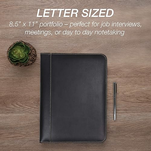 Miniatura 3 de Samsill Padfolio de cuero con cremallera de punto de contraste cartera de negocios ligera y elegante para hombres y mujeres cartera para currículo