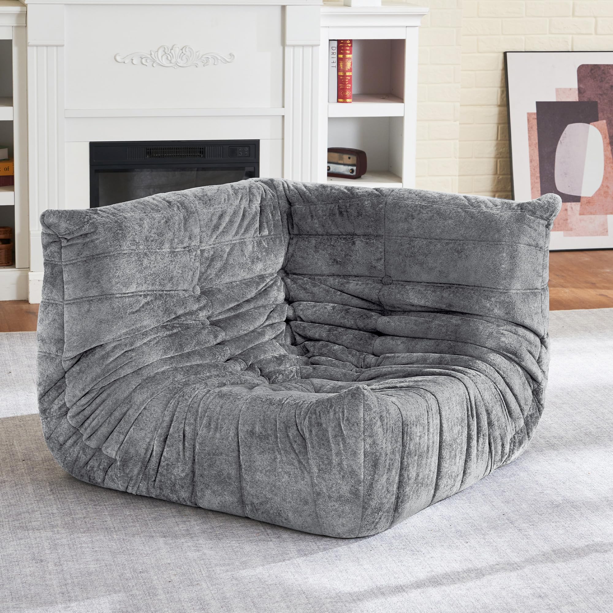HABUTWAY Giant Bean Bag Chairs Lazy Sofa for Adults,Corner,Light Grey
