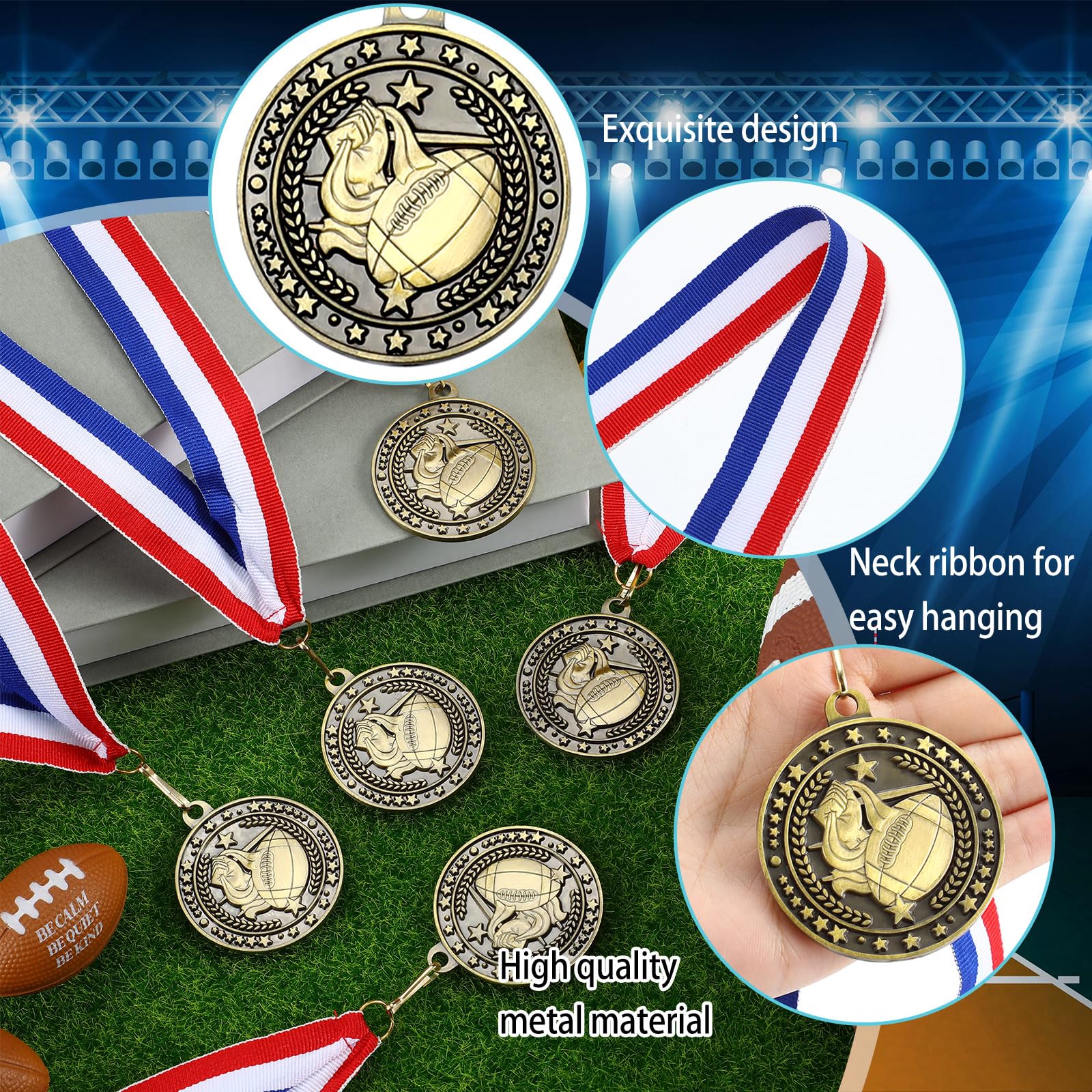 Goldmedaillen mit Halsbändern, Gewinnerpreis, Geschenk für Teamsport, Teilnahme, Partyzubehör, 48 Stück
