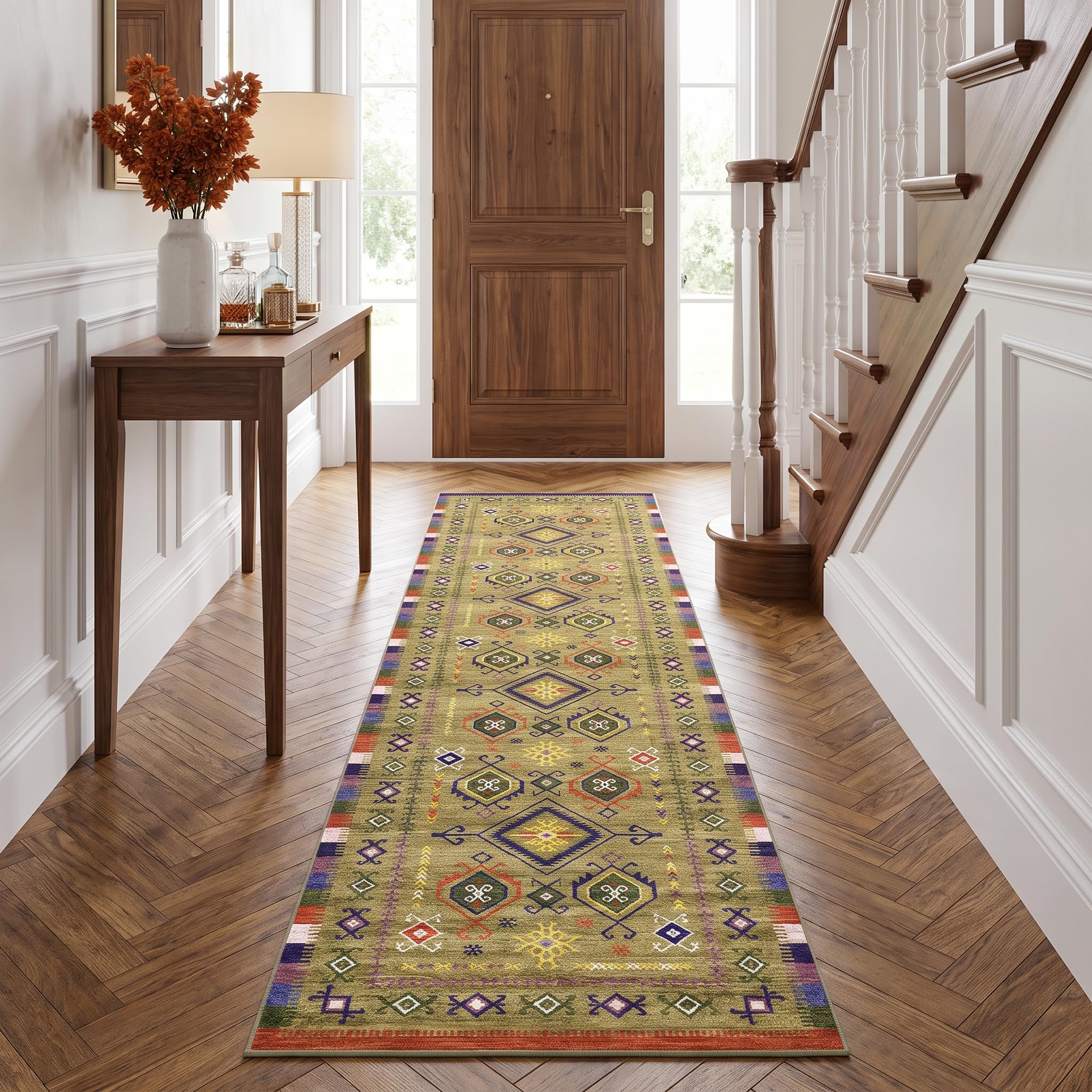 Decoranddecor Boho Washable Hallway Runner Rug 60x240cm Non-Slip