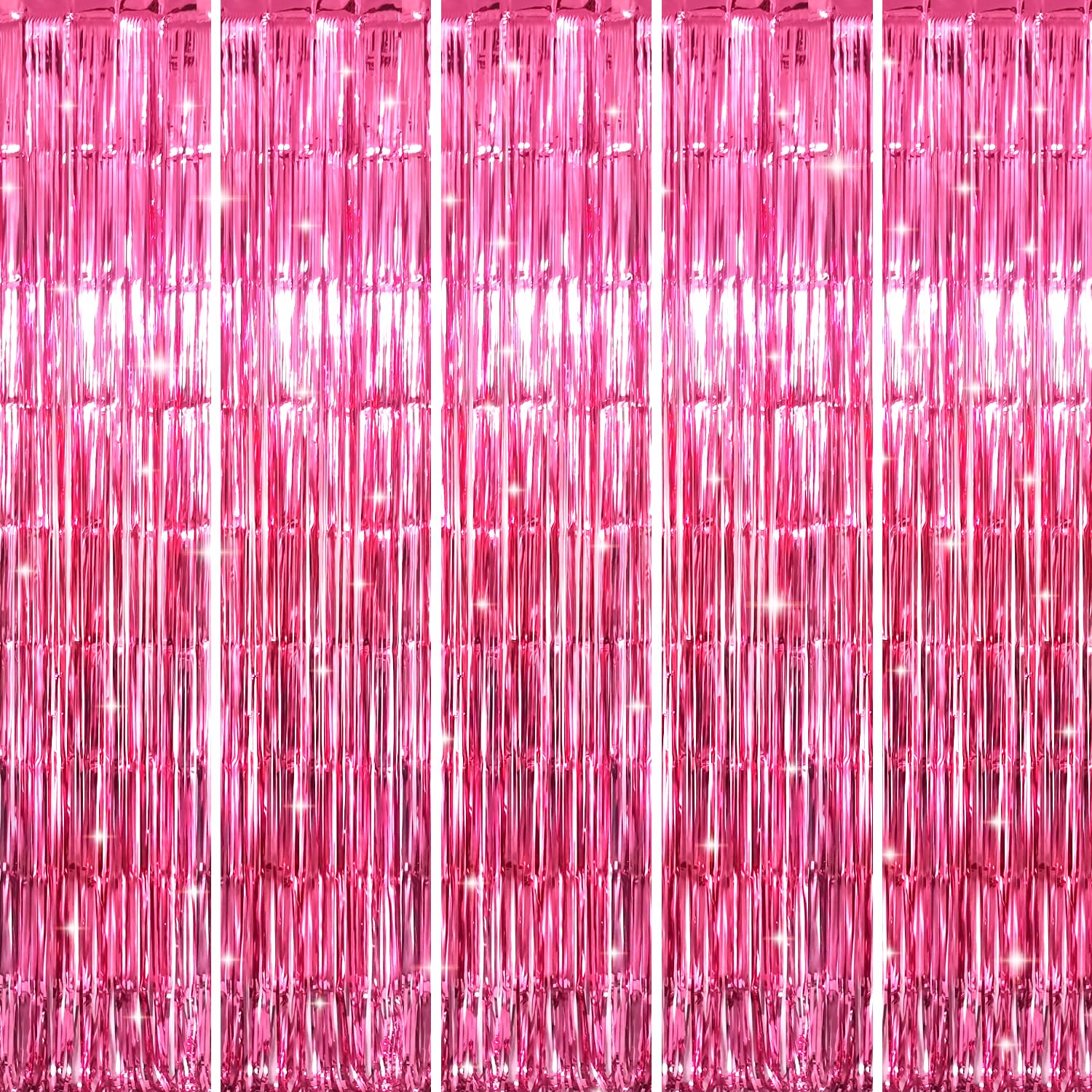 GOER 3.2 ft x 9.85 ft Metallic Tinsel Foil Fringe Curtains Party Photo Backdrop Party Streamers for Galentines Day,Birthday,Graduation,New Year Eve Decorations Wedding Decor (5 Packs,Hot Pink)