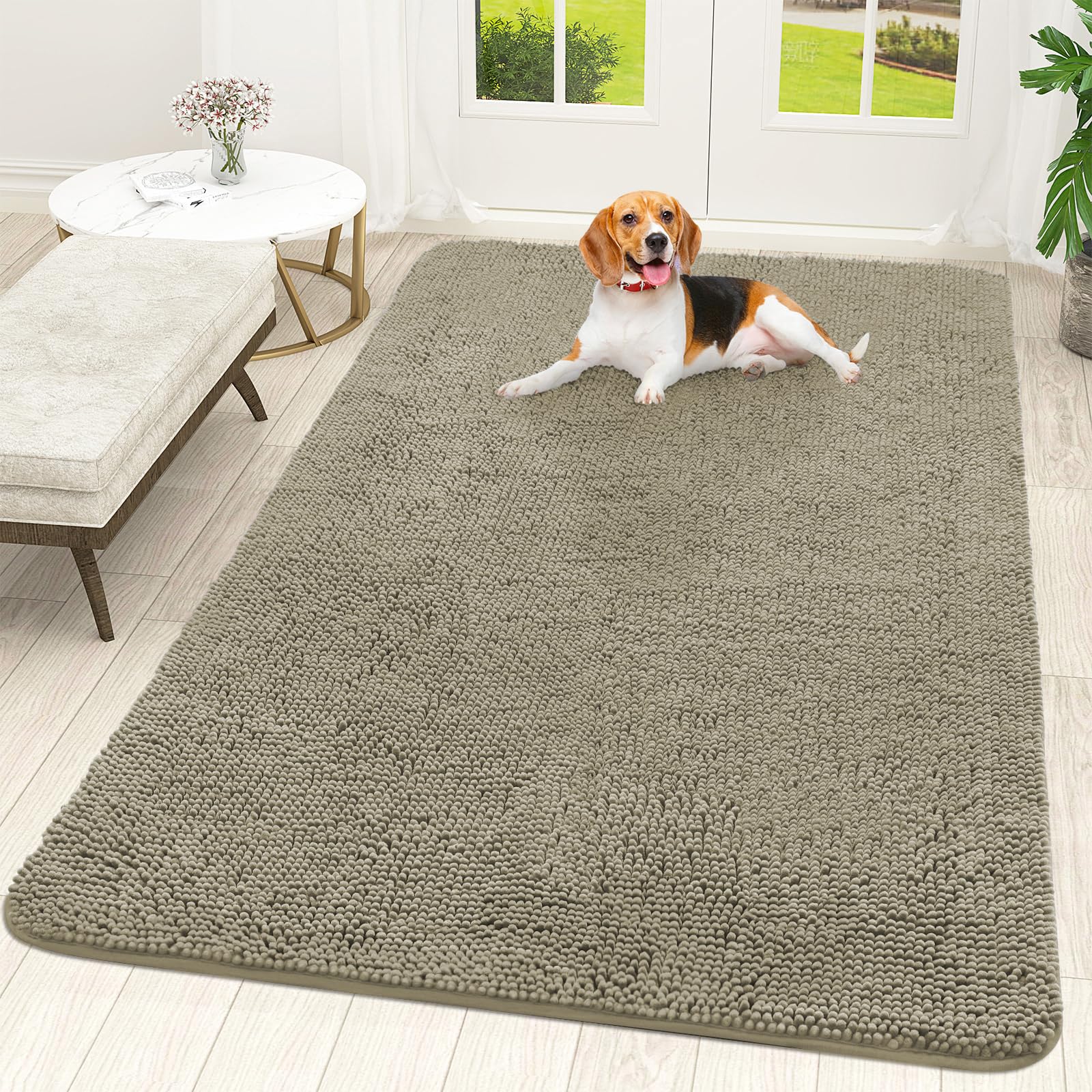 OLANLY Dog Door Mat for Muddy Paws 70x46, Super Absorbent Chenille Mud Mat