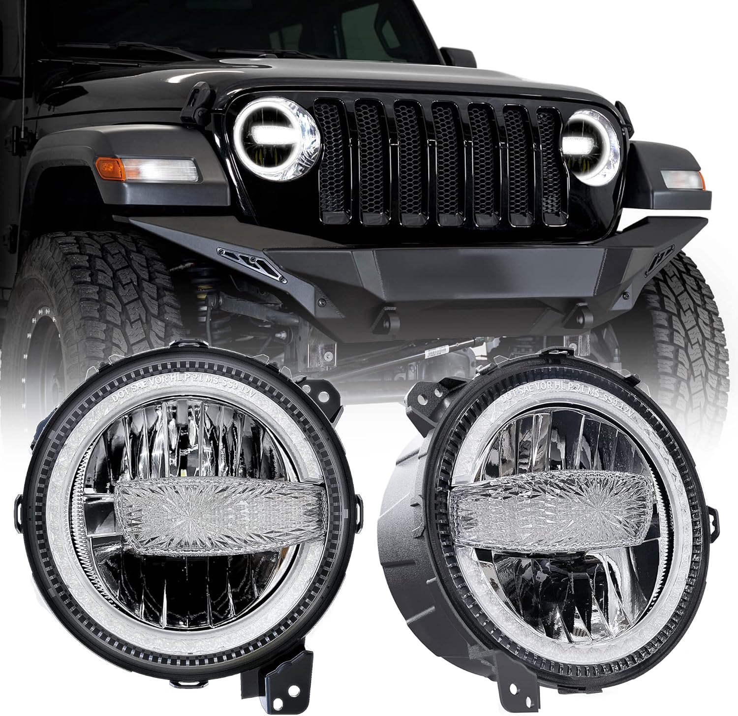 DOT 9 Inch LED Headlights Headlamps Assembly Compatible with 2018-2025 Jeep Wrangler JL JLU Gladiator JT, Hi/Lo Beam with DRL