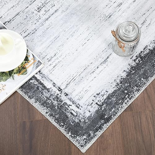 Miniatura 7 de Zacoo Alfombras modernas lavables de 9 x 12 pies para sala de estar, dormitorio, alfombra gris, antideslizante, con bordes, abstractas, alfombra