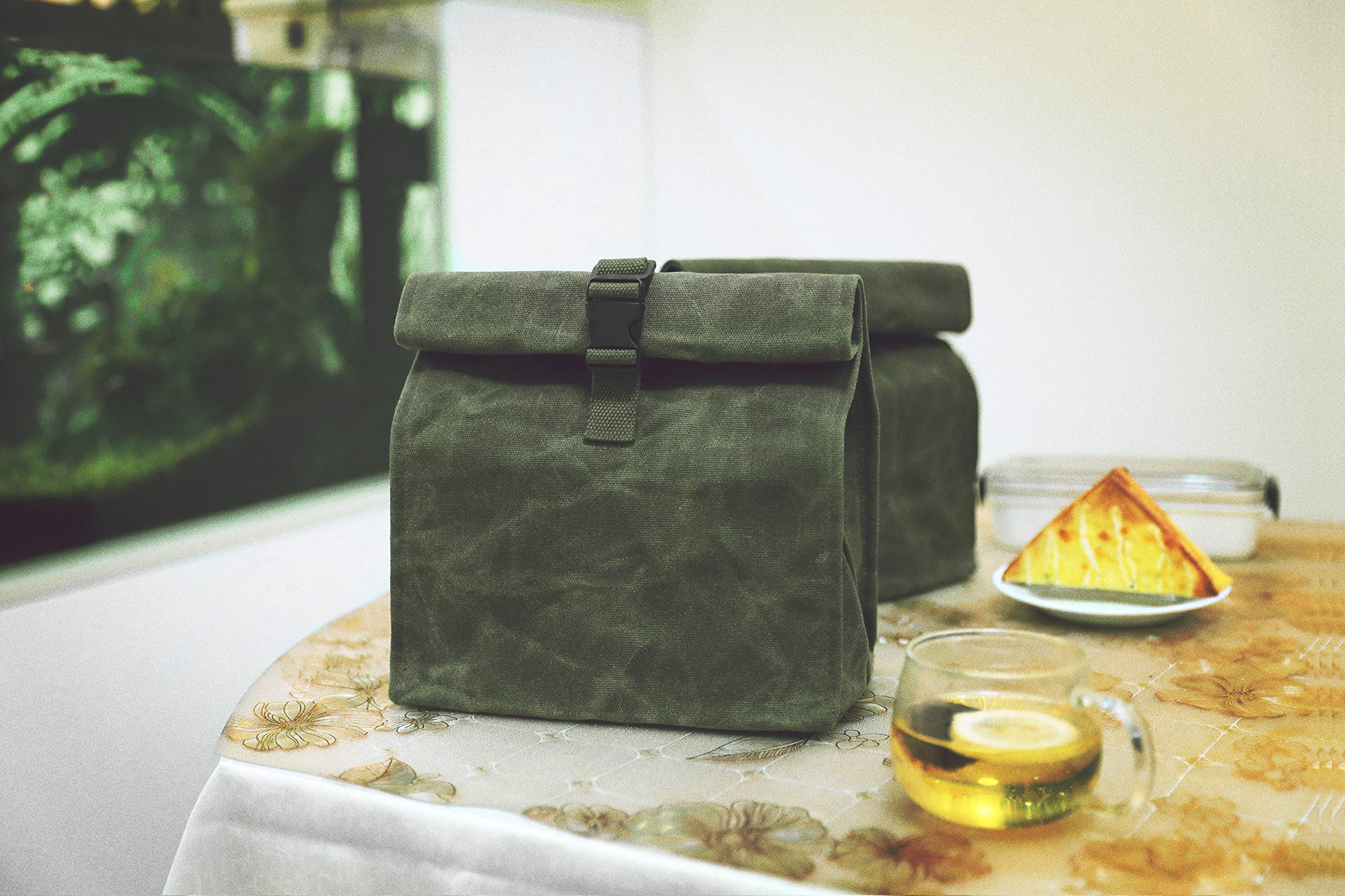 Kaaltisy Sacs à déjeuner en toile cirée durables Boîte à déjeuner réutilisable et avec boucle réglable pour hommes, femmes, vert, toucher doux