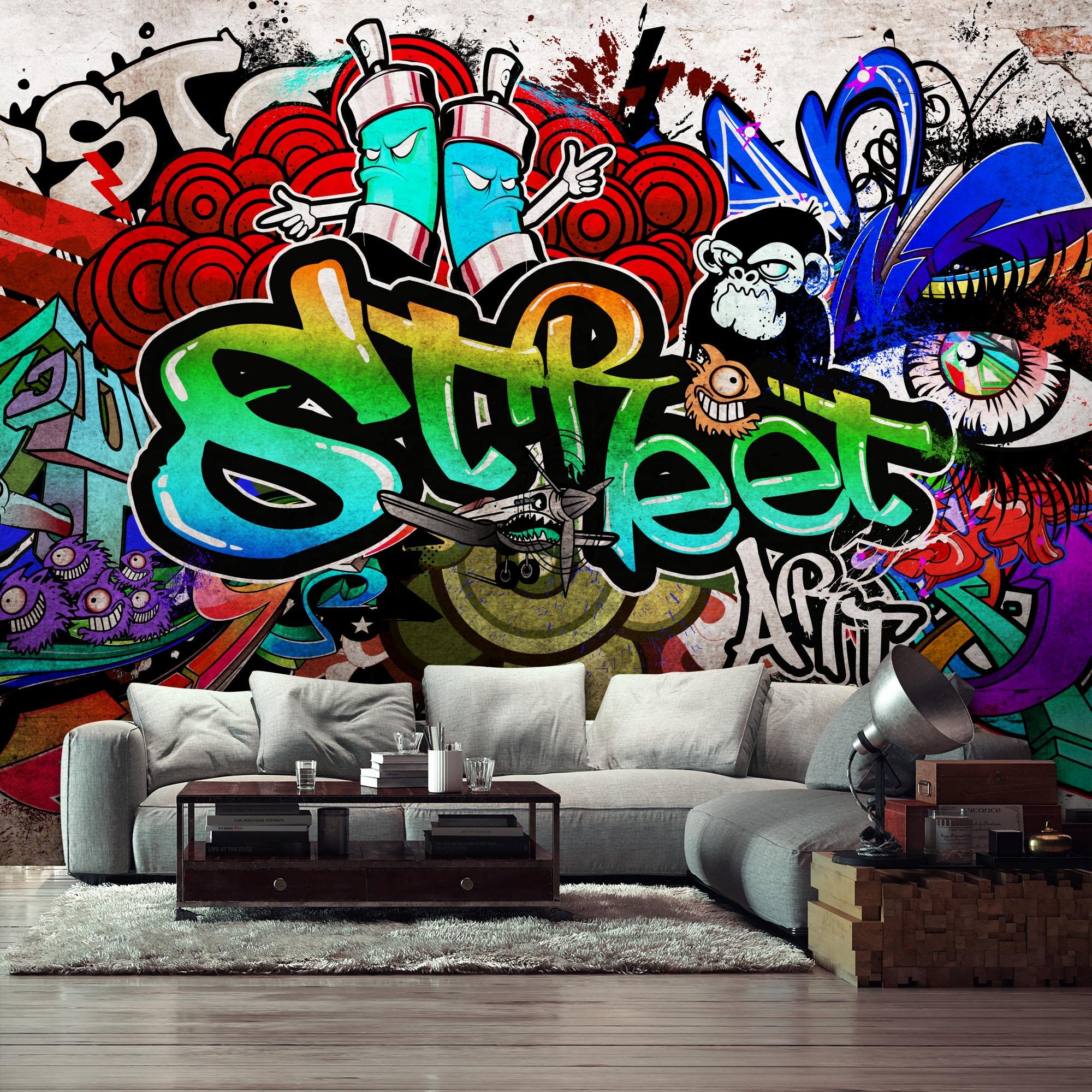 Runa Art - Fototapete Graffiti Streetart - Vlies Wand Tapete Wohnzimmer Schlafzimmer Moderne Wanddeko Bunt 528 x 280 cm 9218015a