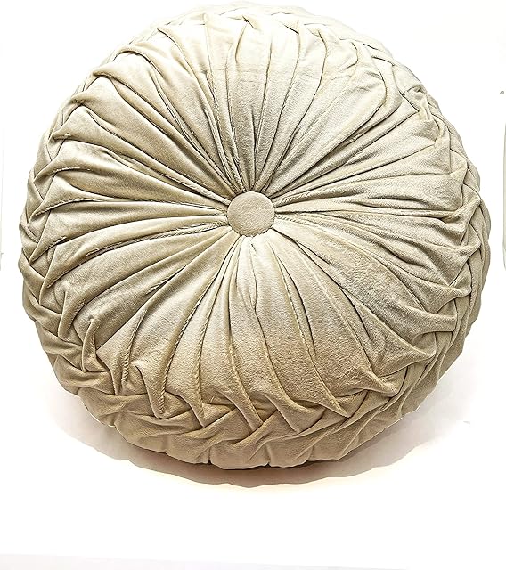 BSpoiled Velvet Pleated Round Pumpkin Throw Pillow Couch Cushion Floor Pillow Decorative for Home Sofa Chair Bed Car (creamy)