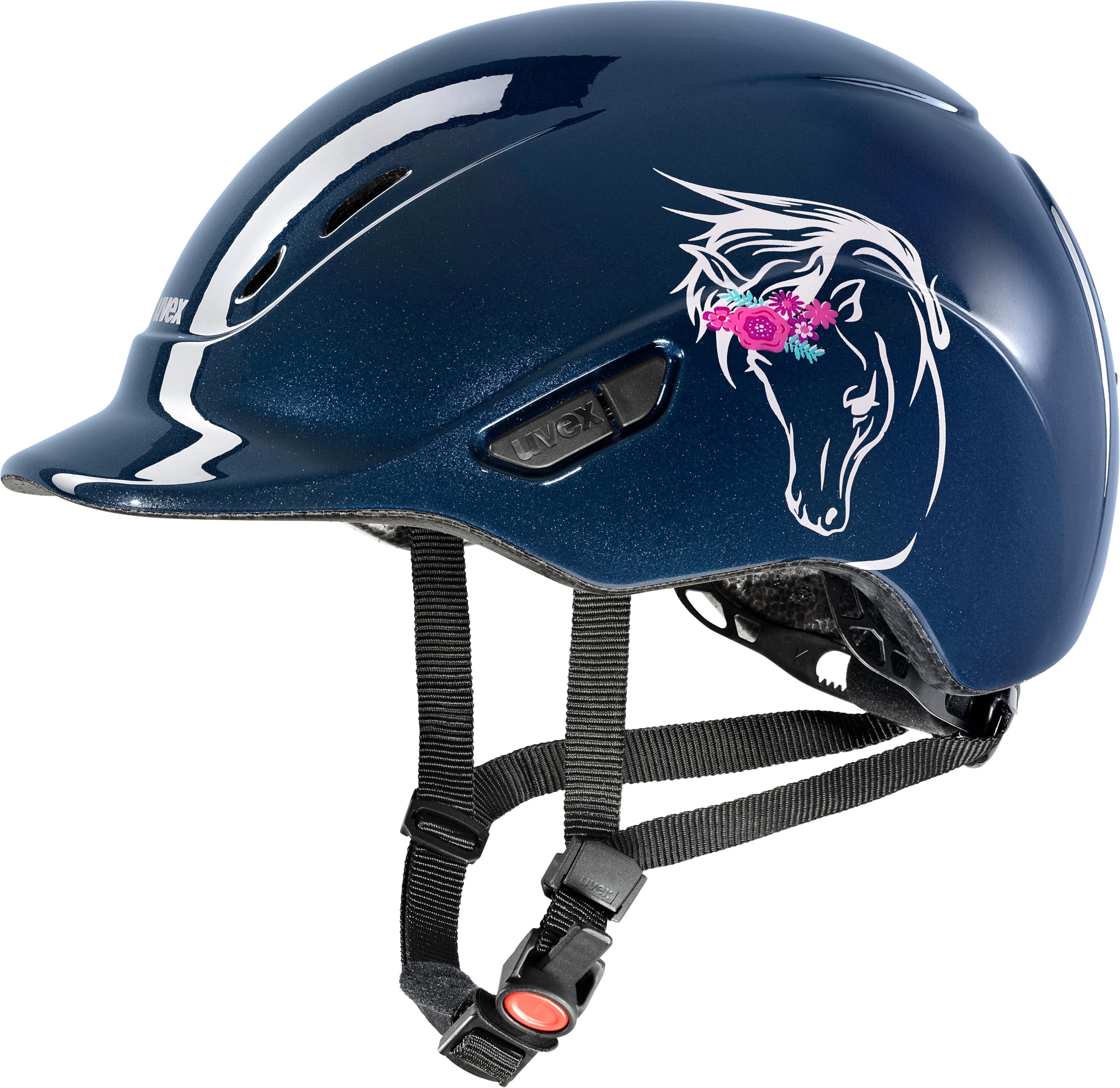 uvex Kidoxx - Casco da equitazione per bambini leggero – Vestibilità individuale – Ventilazione ottimale – Flower Navy Shiny 3XS-XS