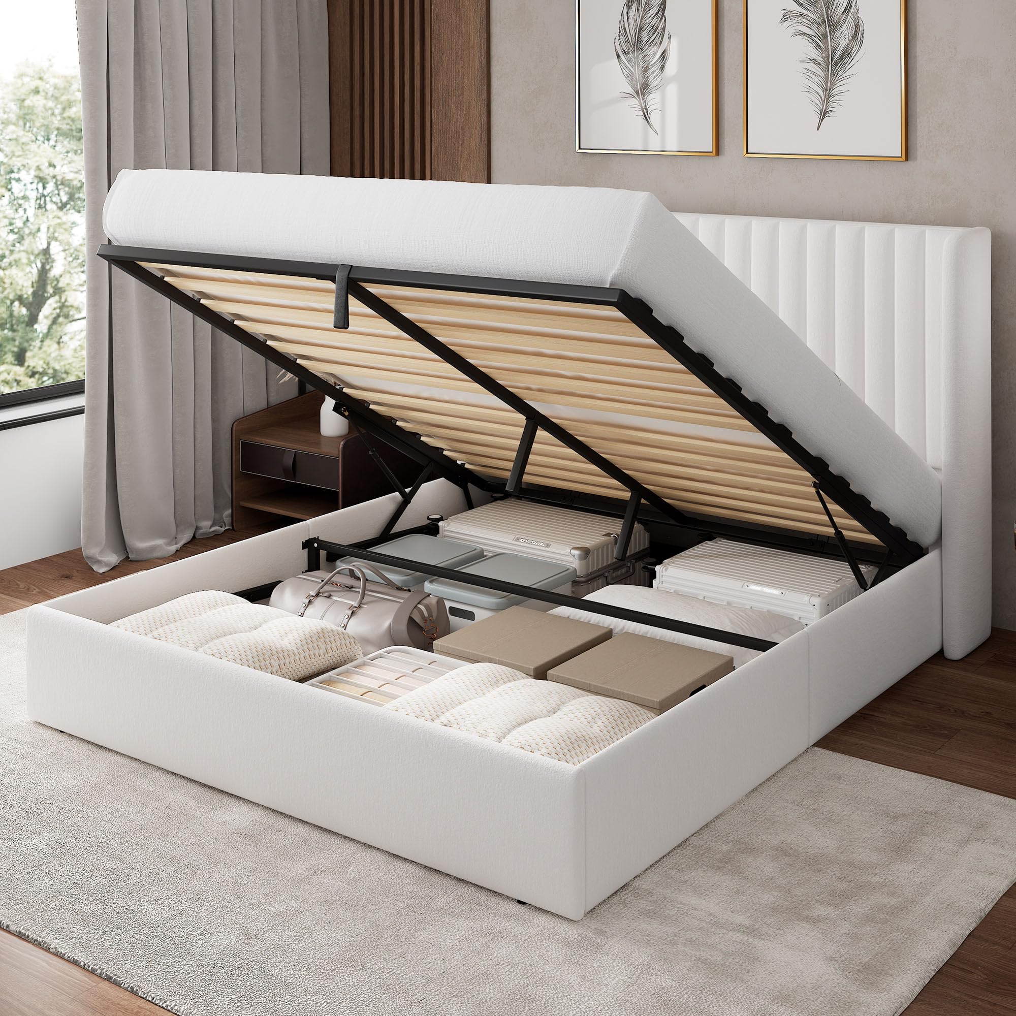 Photo 1 of ** PARTIAL SET MISSING BOX 2 OF TWO NONFUNCTIONAL**
Feonase Queen Velvet Lift Storage Bed Frame
