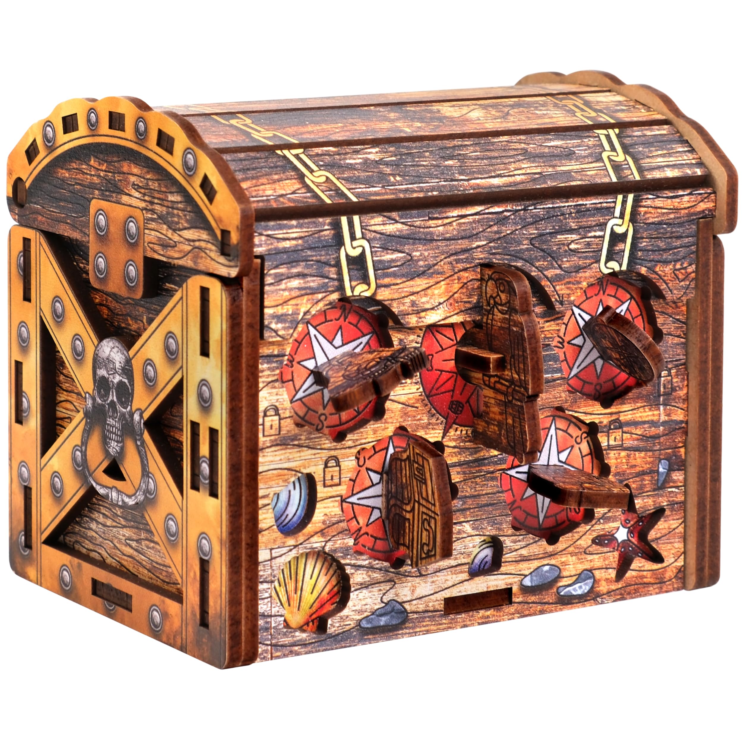 ESC WELT Pirate Treasure Chest - Secret Lock Gift Box - 3D Wooden Puzzle - Money and Jewelry Brain Box - Teens & Adults Educational IQ Game