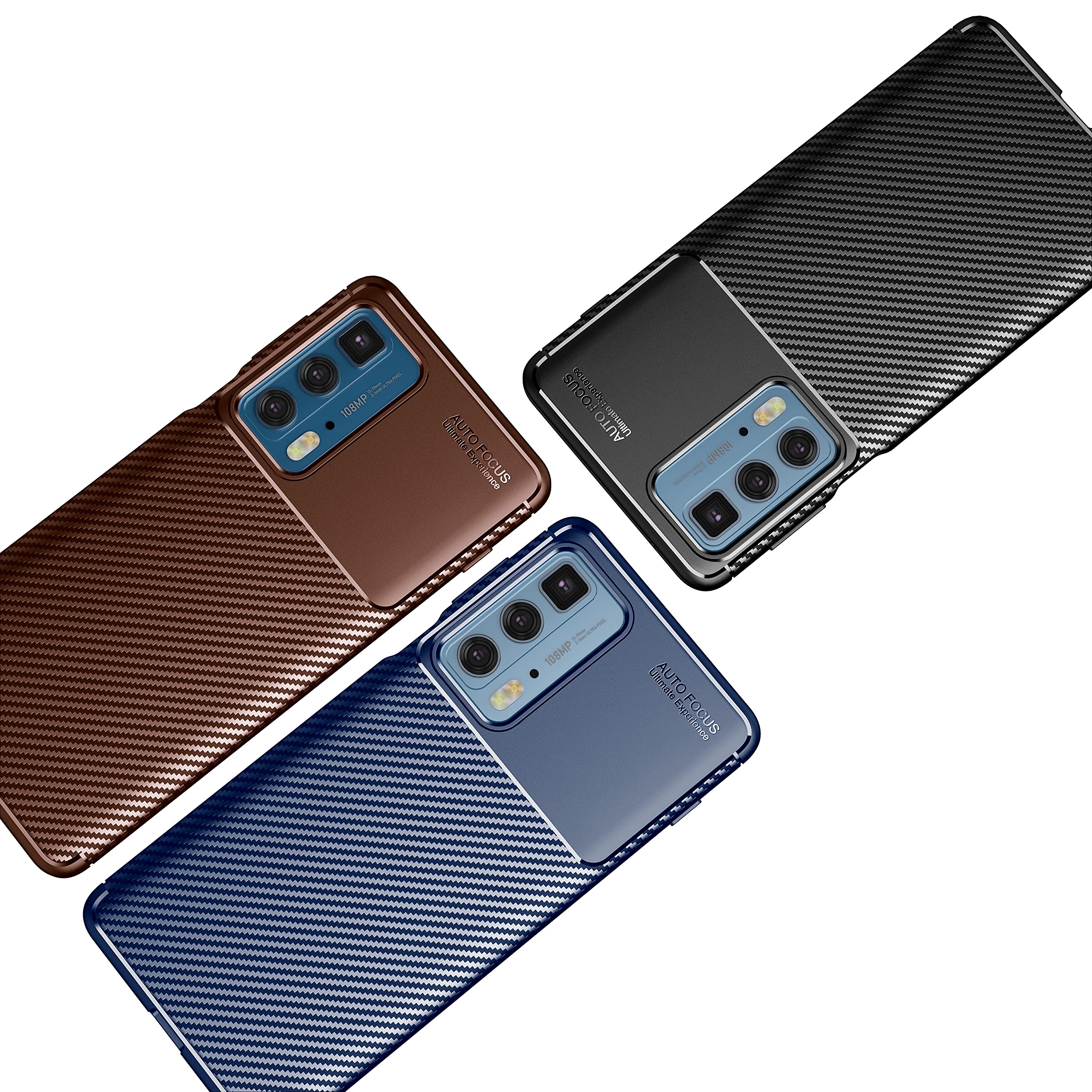 NEINEI Cover per Motorola Edge 20 Pro,Custodia Protettiva Antiurto Anti- Graffio,Sensazione Metallica,Ultra Sottile TPU Silicone in Fibra di Carbonio Case Cover,Blu