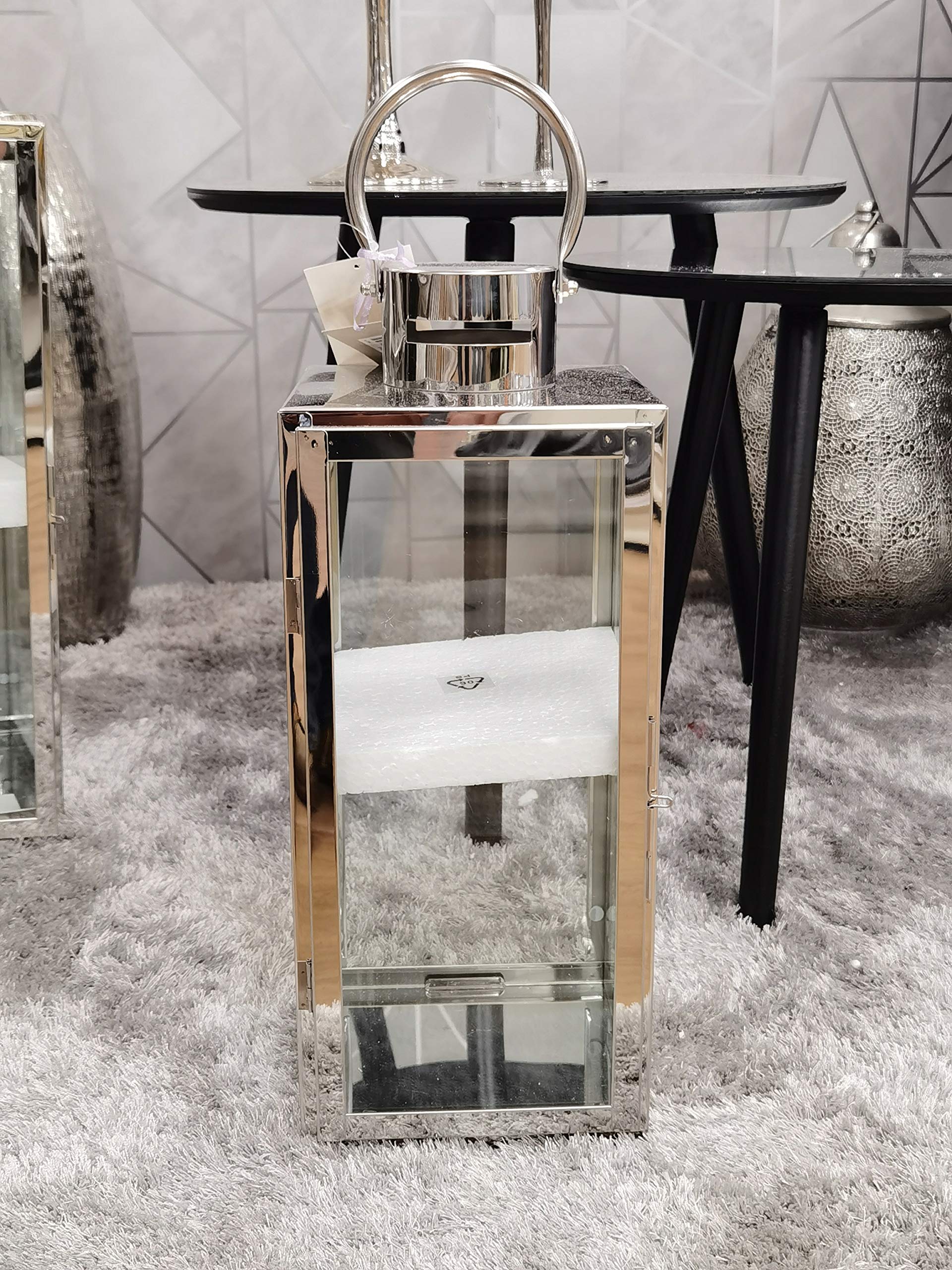 Deenz Stainless,Silver 21Cm Silver Stainless Steel Glass Lantern Allow Fairy Lights Or Candles To Be Placed Inside