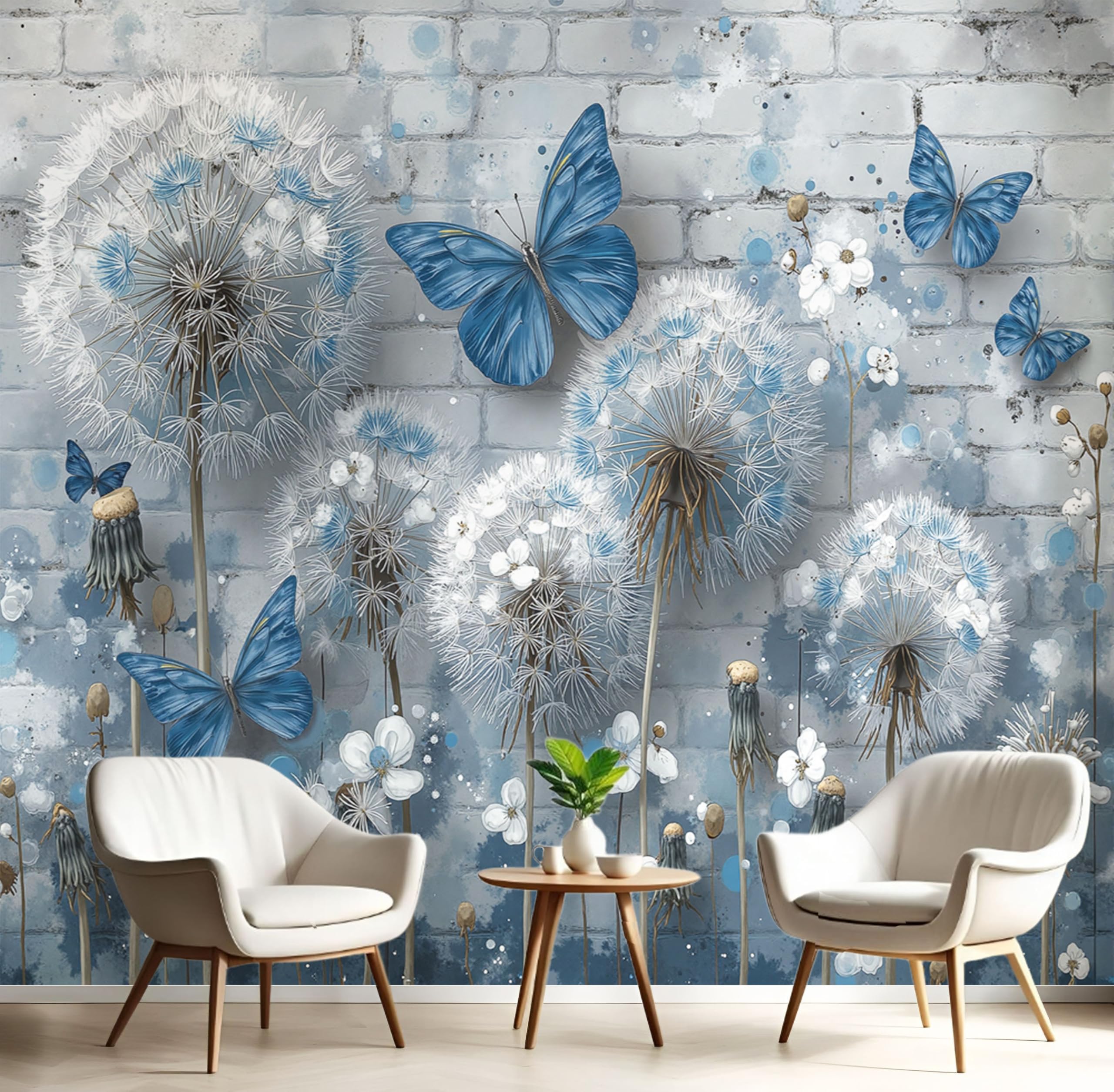 Papier peint panoramique deco murale pissenlit papillon cuisine chambre