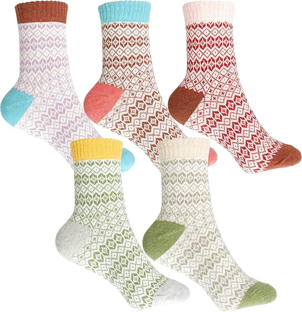 BluBell Ladies 5 Pack of Colourful Socks, Women's Comfortable Socks, Knitted, Breathable Premium Quality Trendy Vibrant Colours Great Mother's Day Gift Present
