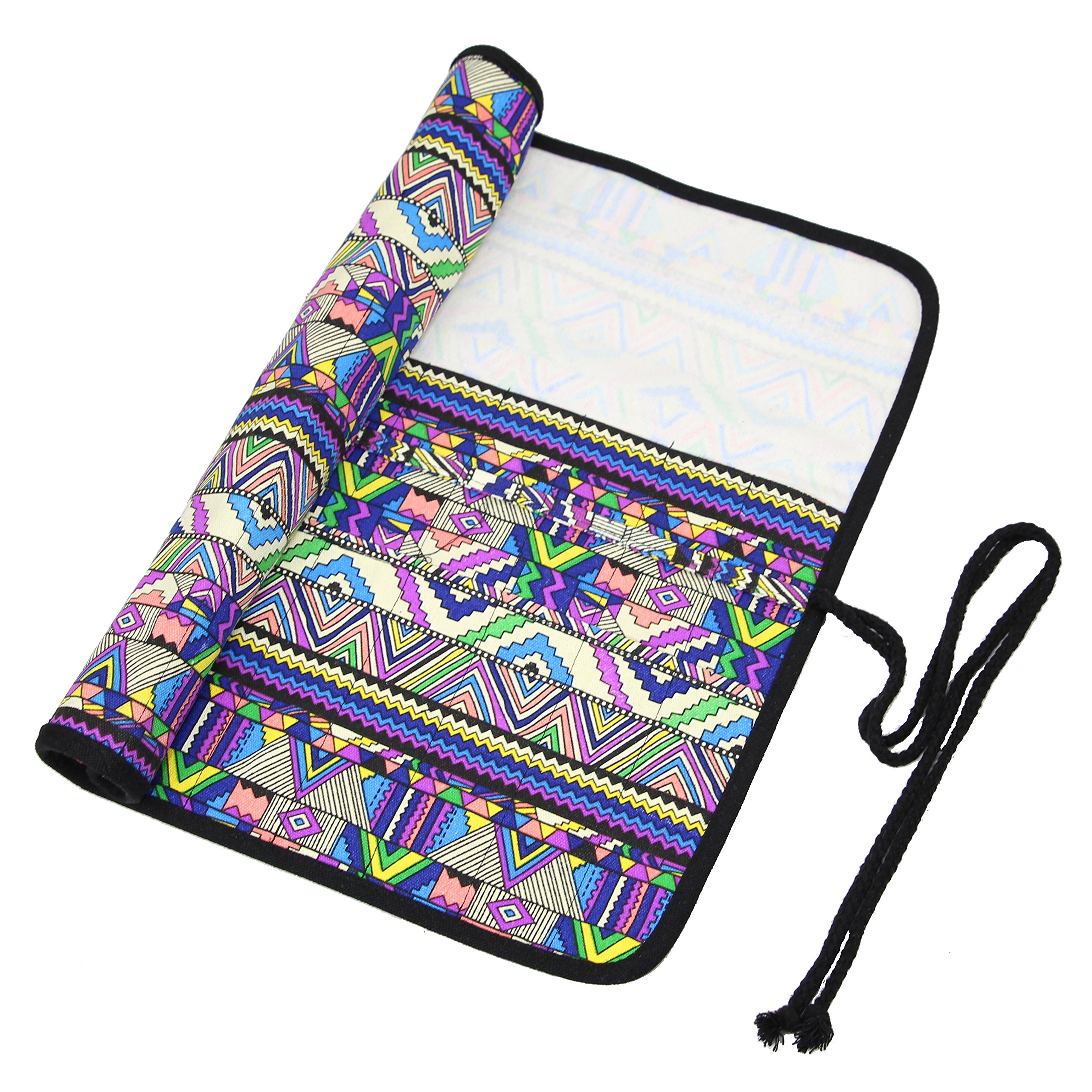 20 Pockets Art Paint Brushes Case Roll Up Pen Holder Canvas Pouch Bag (Bohemia)
