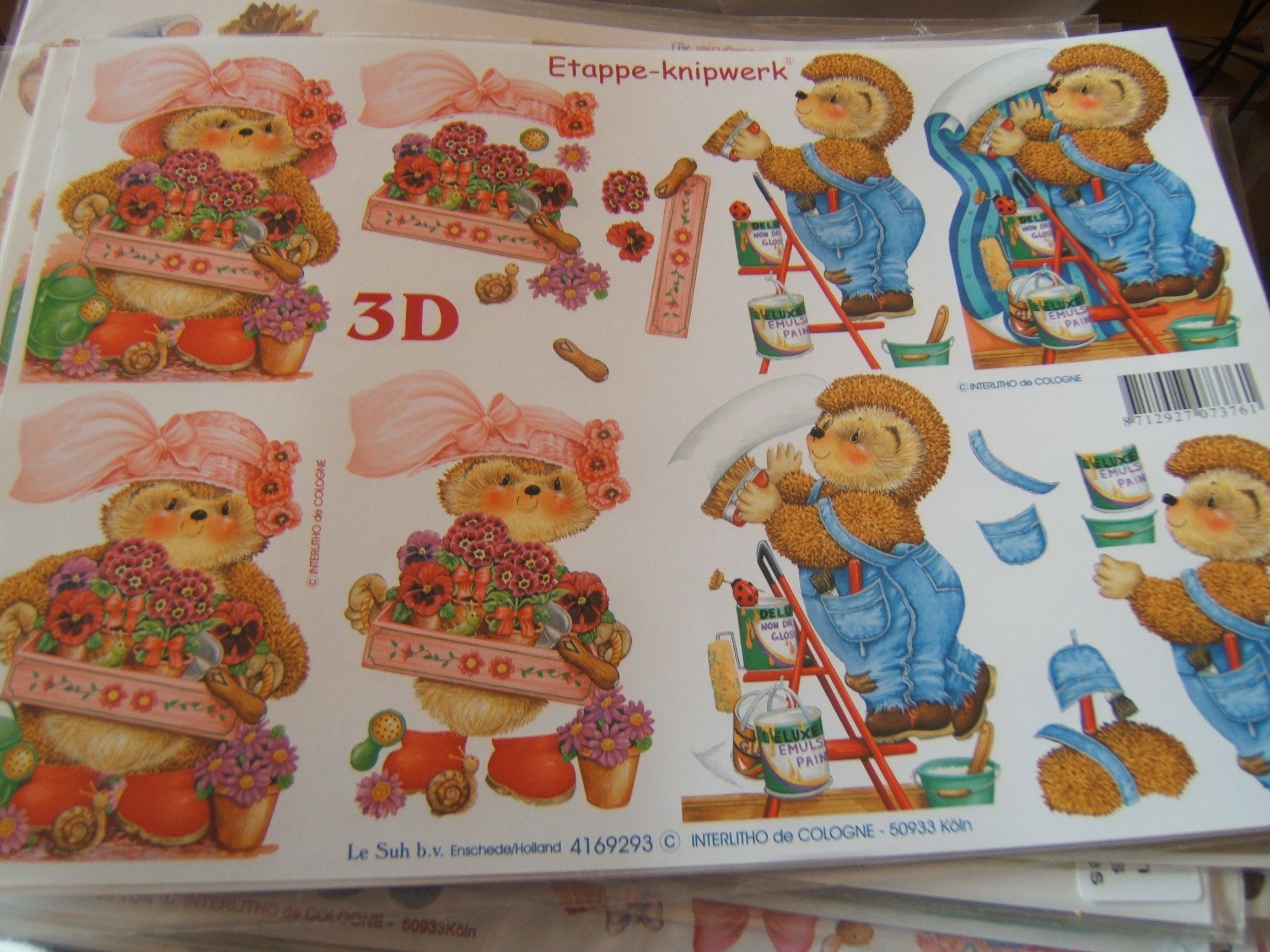 Le Suh 3D Decoupage Cutting Sheet - Hedgehogs Gardening & Diy 4169293
