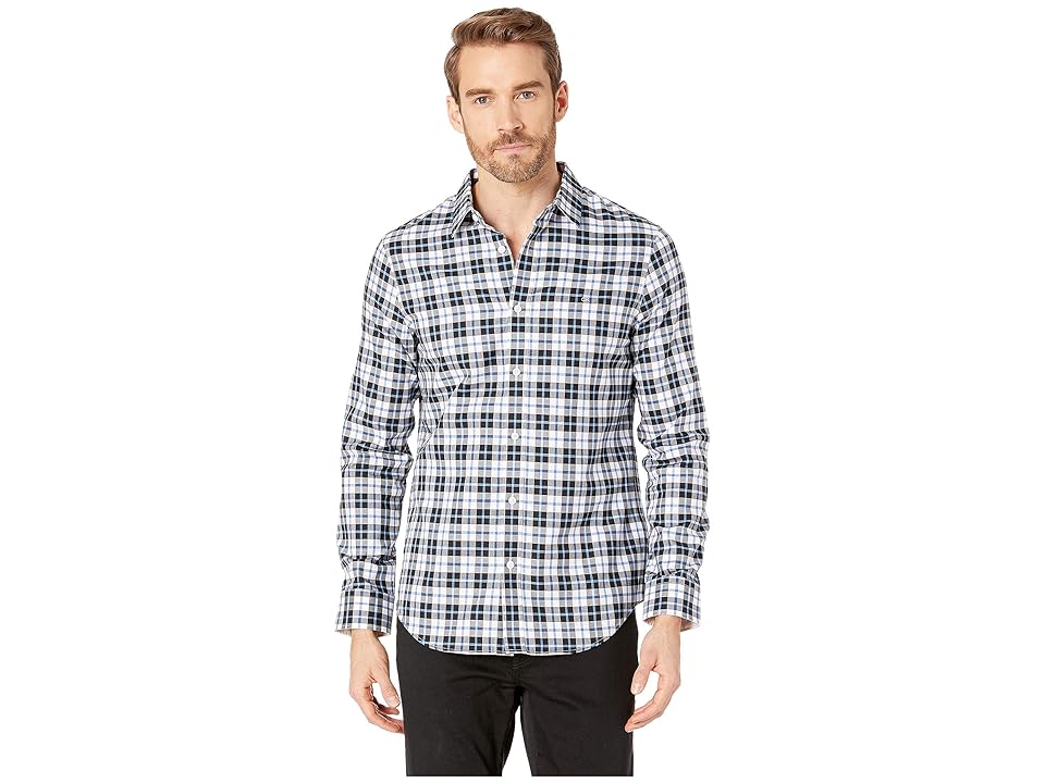 

Calvin Klein Long Sleeve Brushed Twill Check Shirt (Blue Lightning) Men's Clothing