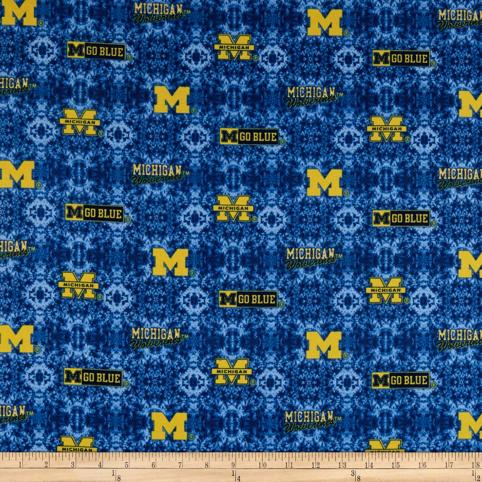 NCAA- Michigan 1191 Tye Dye Flannel Yellow/Blue/Navy Quilt Fabric