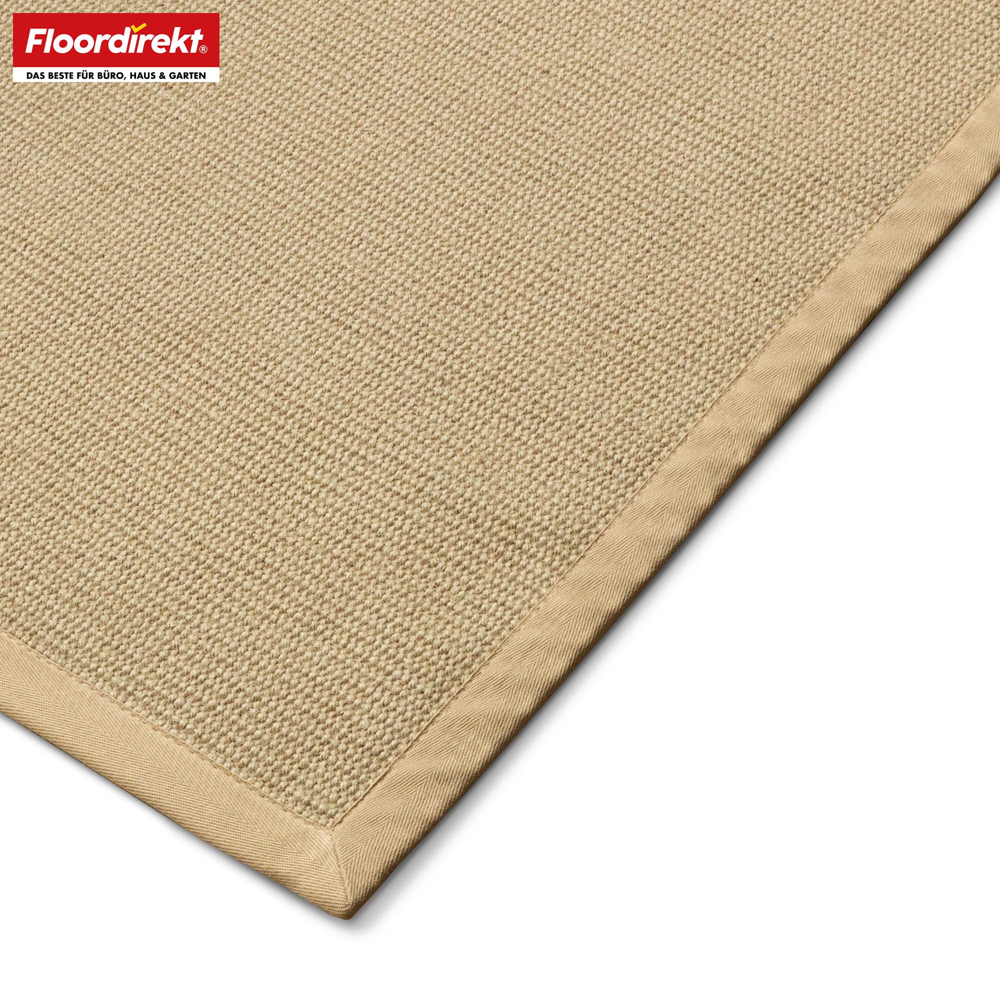 Floordirekt Sisal-Teppich Bombay 200x200 cm – Naturfaser Teppich mit Baumwollbordüre, Wohnteppich, Sisalteppich