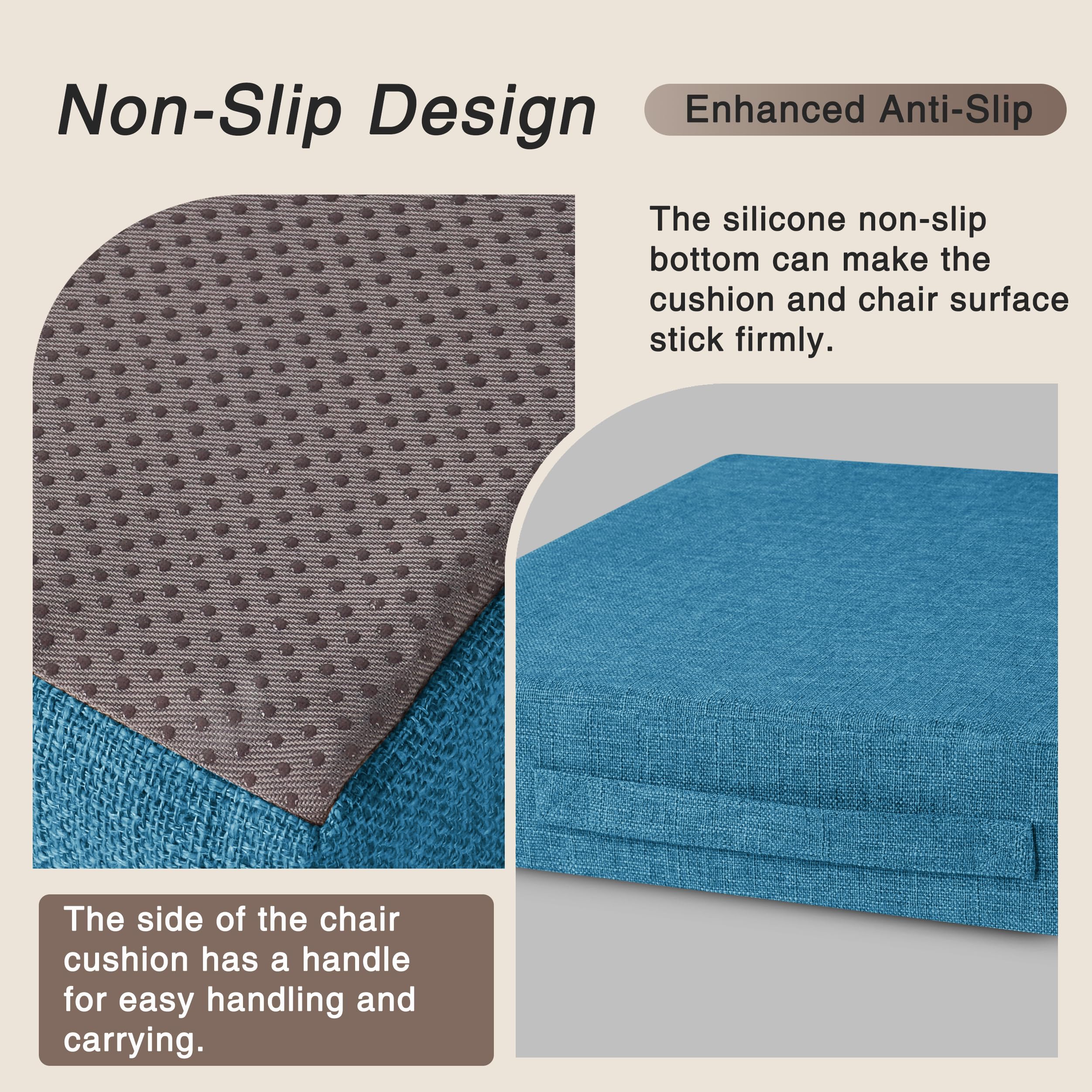 OVOV Cojines reclinables para silla reclinable, cojín cuadrado grande antideslizante con funda lavable, 20 x 20 x 4 pulgadas de grosor, color azul