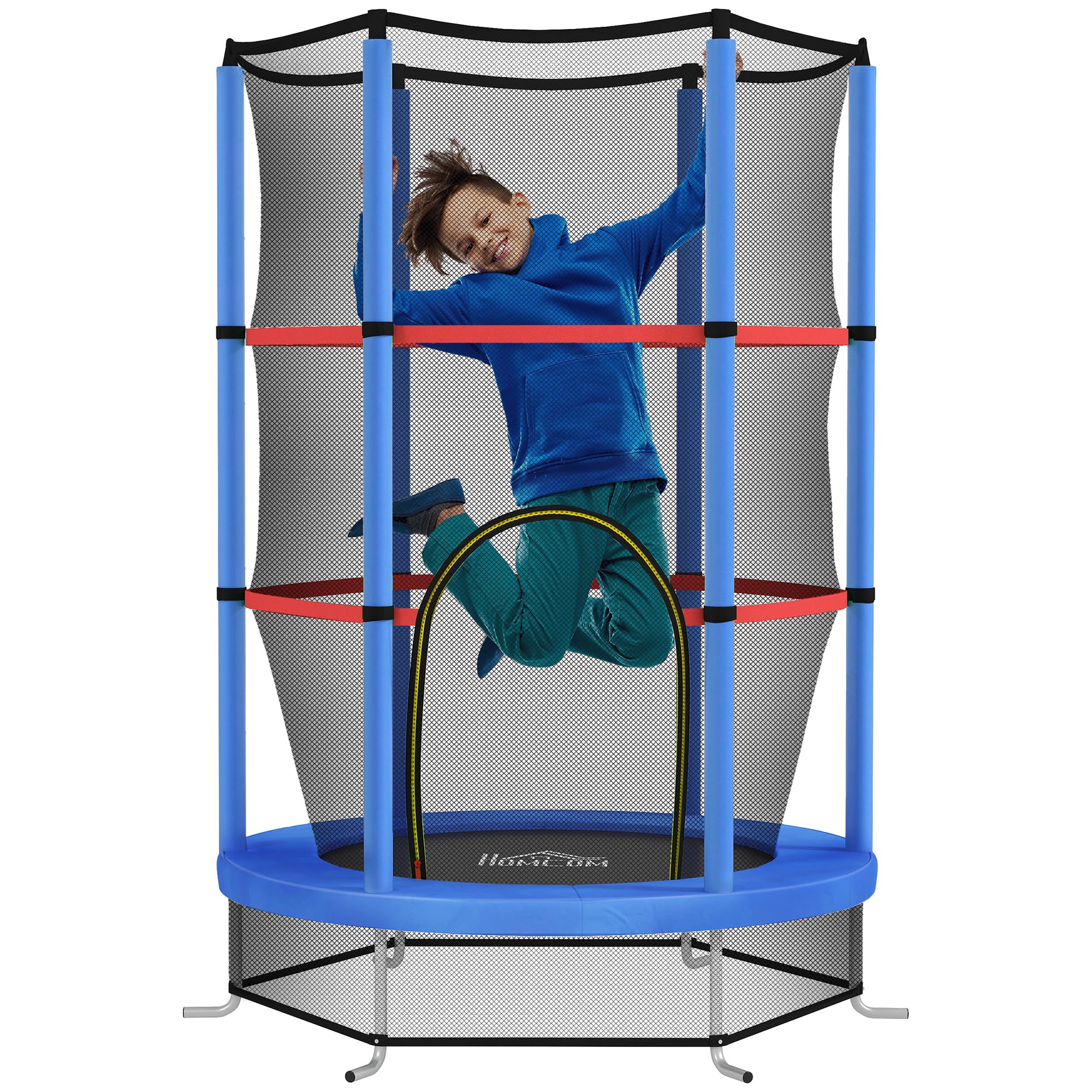 HOMCOM Tappeto Elastico per Bambini 3-6 Anni con Rete di Protezione, 6 Colonne e Ingressi, Trampolino Elastico in PE, Plastica e Metallo
