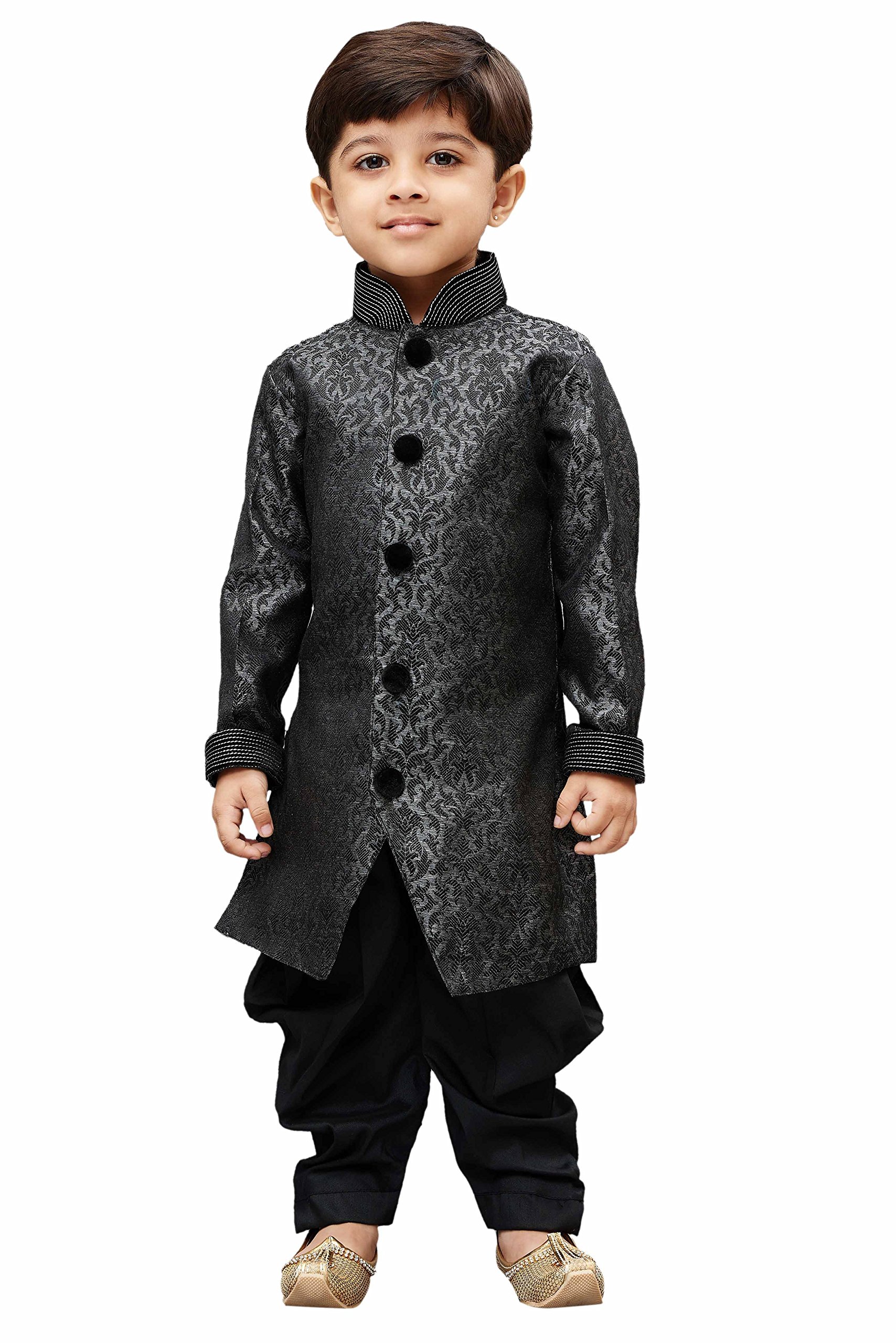 Jbn Creation Boys Silk Blend Grey Sherwani And Patiala Dhoti Set - Elegance Redefined For Kids | Indo Style Sherwani With Cowl Style Patiala Dhoti Pant Set_Vasbsw122_20