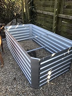 Metal Garden Raised bed Rectangular L180cm W90cm H60cm Strong construction Cream or Galvanised metal (Galvanised Metal)