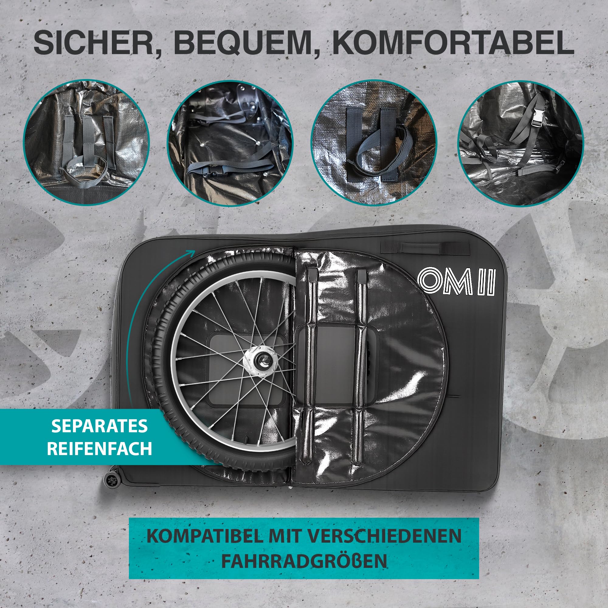 NooMii Fahrrad Transporttasche 128 x 78 x 25 cm | Wasserdichter Fahrradkoffer mit verstärkten Reißverschlüssen | Fahrradtasche-Rucksack mit Handgriff & Rollen | Für verschiedene Fahrradgrößen