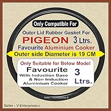 Outer Lid Rubber Gasket compatible for 3 Litres PIGEON FAVOURITE ALUMINIUM Pressure Cooker. Outer side Dimeter is 19 cm (Pack of 1) (Black Color)