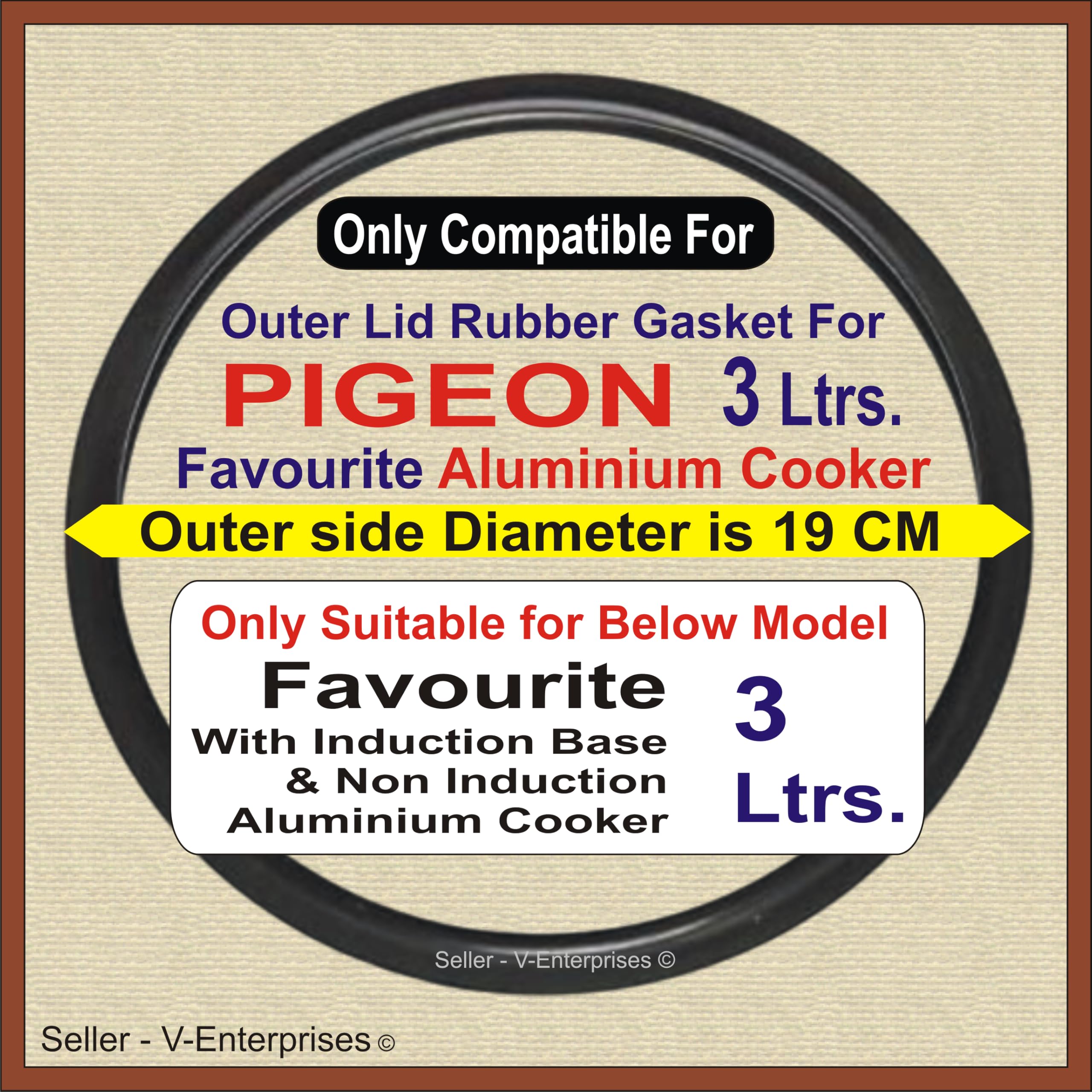 Outer Lid Rubber Gasket compatible for 3 Litres PIGEON FAVOURITE ALUMINIUM Pressure Cooker. Outer side Dimeter is 19 cm (Pack of 1) (Black Color)-image-7
