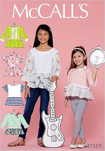 McCall Patterns - Camisetas estilo péplum para niñosniñas, con variaciones de recorte, patrón de costura, CCE (3-4-5-6)
