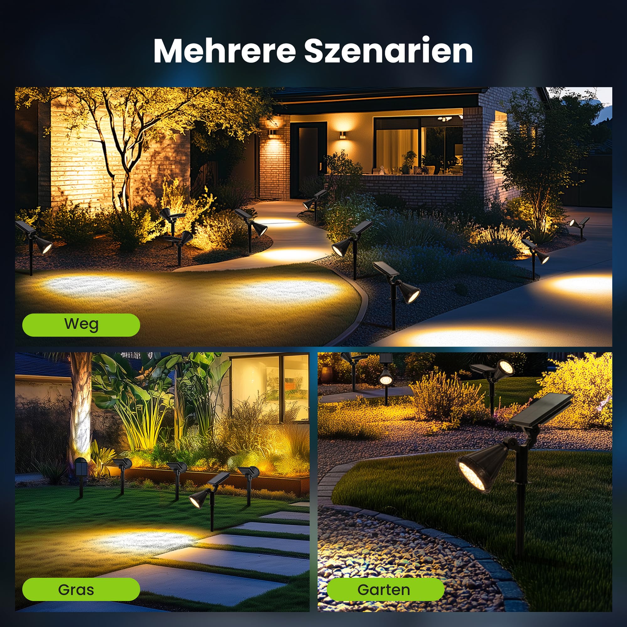 Solpex Solarlampen für Außen, 6 Stück 25 LEDs Solarleuchten für Außen | IP65 Wasserdicht Solar Gartenleuchten für Außen, 3 Helligkeit Solar Strahler Aussen für Garten, Weg, Terrasse (Warmweiß)