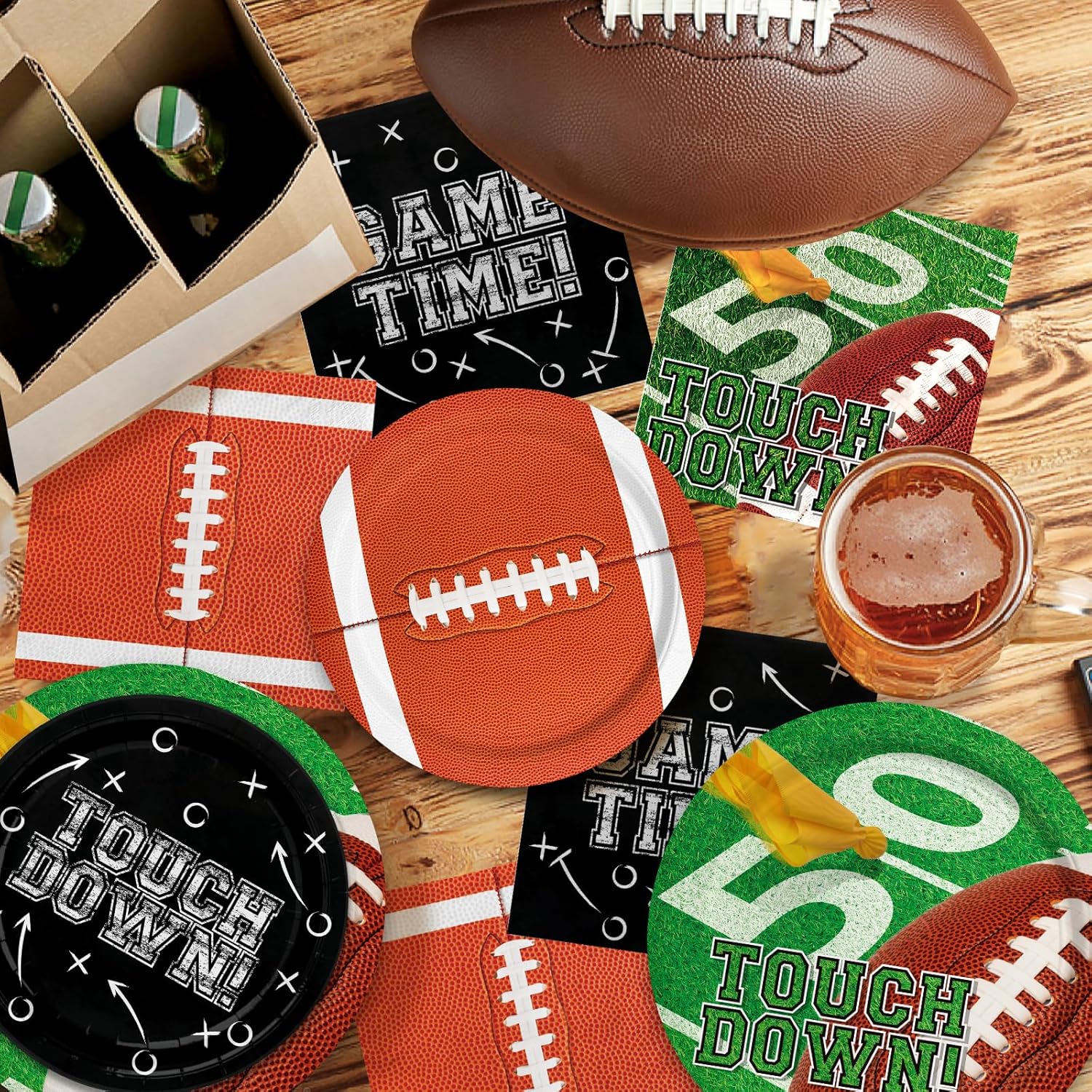 Football Party Decorations Kit for 24: Football Party Supplies Set with Plates, Dessert Plates, Napkins, Cups, Banner & Touchdown Tablecloth - for Football Tailgate Party Decorations - Image 3