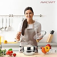 Vista 7 de AVACRAFT 18/10, 3 Piece Stainless Steel Steamer Cooking Pot & Pan Set with Glass Lid, Momo Maker, Induction