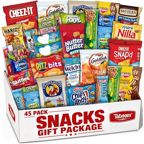 Snack Box Care Package Gift Box 45 Count - Assorted Snacks, Candy & Treats Variety Gift Box For College Students & Birthday Gifts