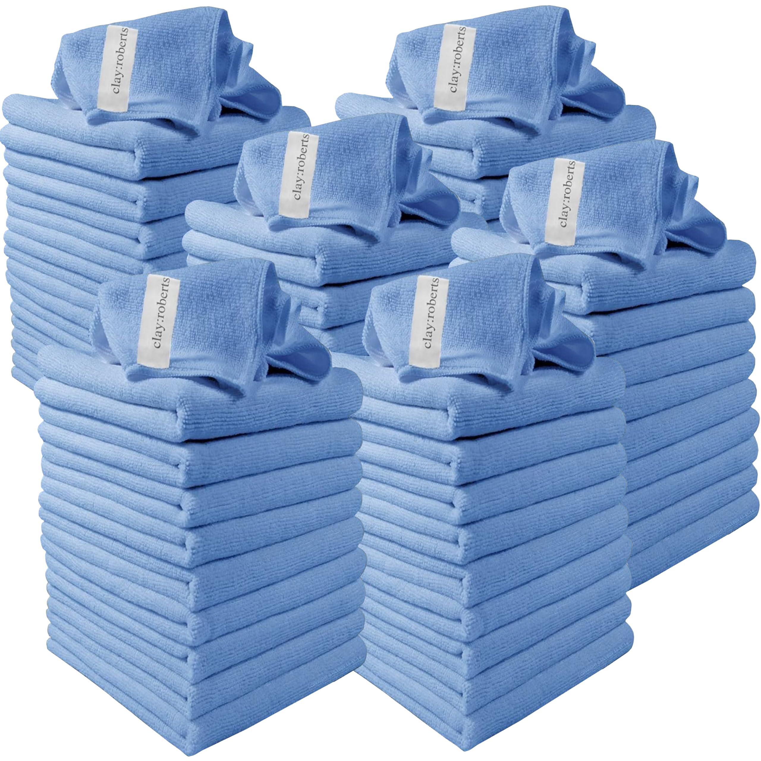 Clay Roberts Microfibre Cleaning Cloths, 40cm x 30cm - Pack of 60, Blue, Machine Washable, Polishing, Waxing & Dusting Cloth, Lint-Free, Kitchen Towel, Car Cleaning, Microfiber