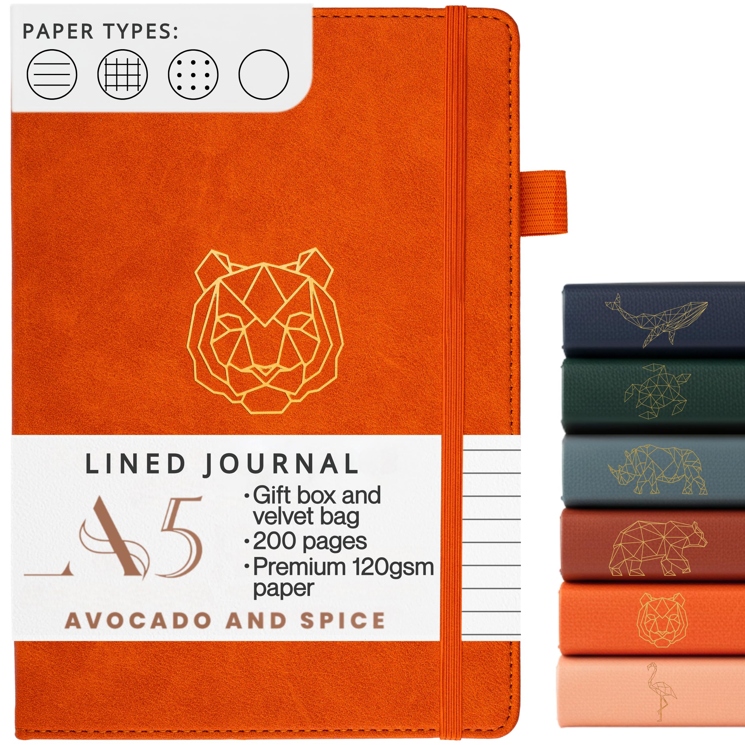 A5 Notebook by Avocado and Spice® with Gift Box & Velvet Bag - A5 Journal Notebook Journals for Women and Men - Travel Journal Hard Back Notebook Lined A5-200 Thick Pages (Orange, Lined)