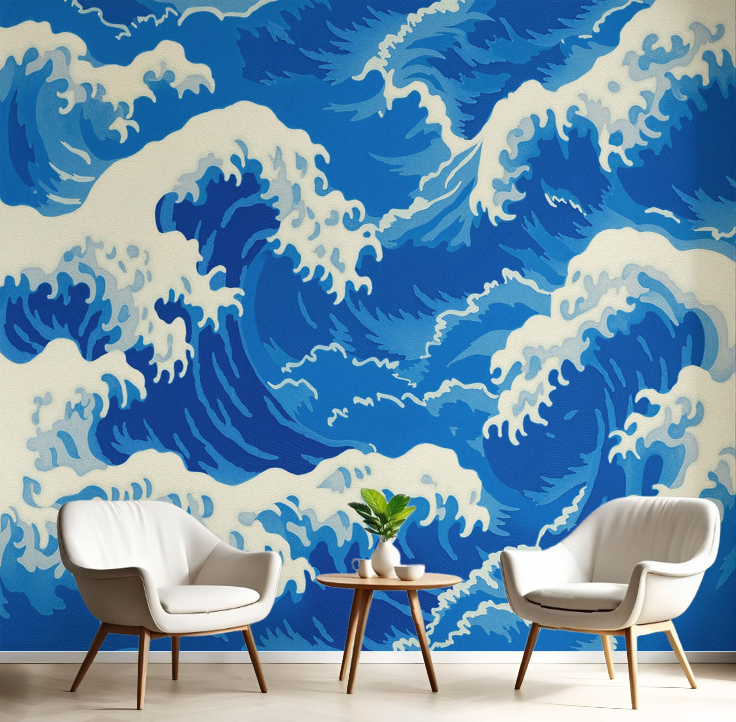 Vagues japonaises papier peint panoramique pour agrandir un salon avec un poster 3D