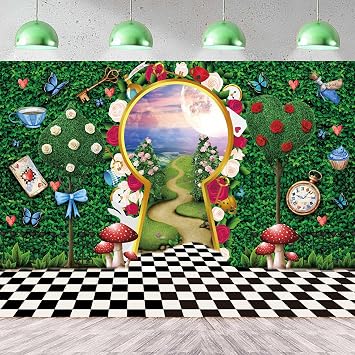 Wonderland Backdrop for Photography 7x5FT Wonderland Tea Party Decorations Fairy Tale Castle Rabbit Green Leaf Birthday Background for Kids Baby Shower Newborn Portrait Photo Props