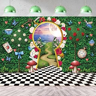 Wonderland Backdrop for Photography 7x5FT Wonderland Tea Party Decorations Fairy Tale Castle Rabbit Green Leaf Birthday Background for Kids Baby Shower Newborn Portrait Photo Props
