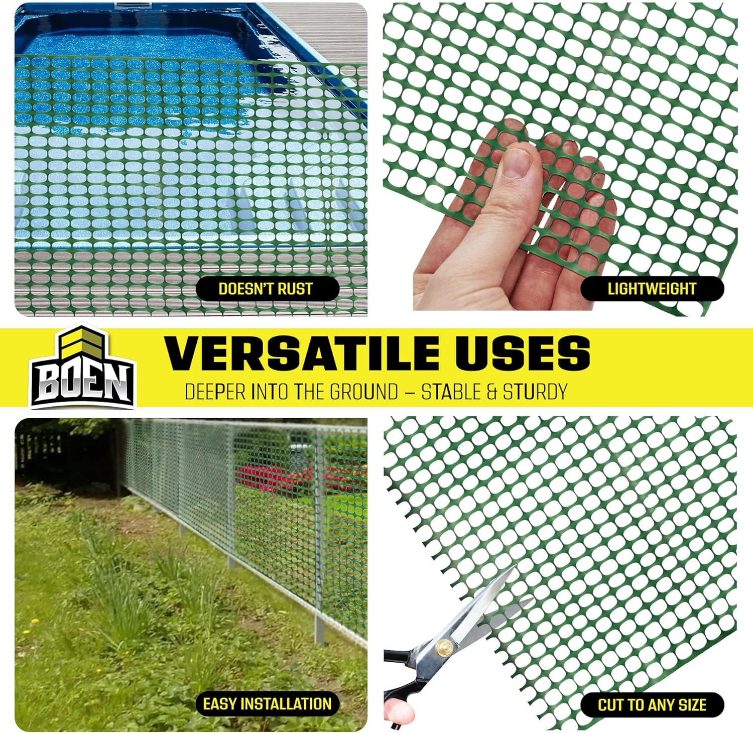 BOEN 4' x 50' Green Temporary Fencing, Mesh Snow Fence, Plastic, Safety Garden Netting, Above Ground Barrier, for Deer, Kids, Swimming Pool, Silt, Lawn, Rabbits, Poultry, Dogs