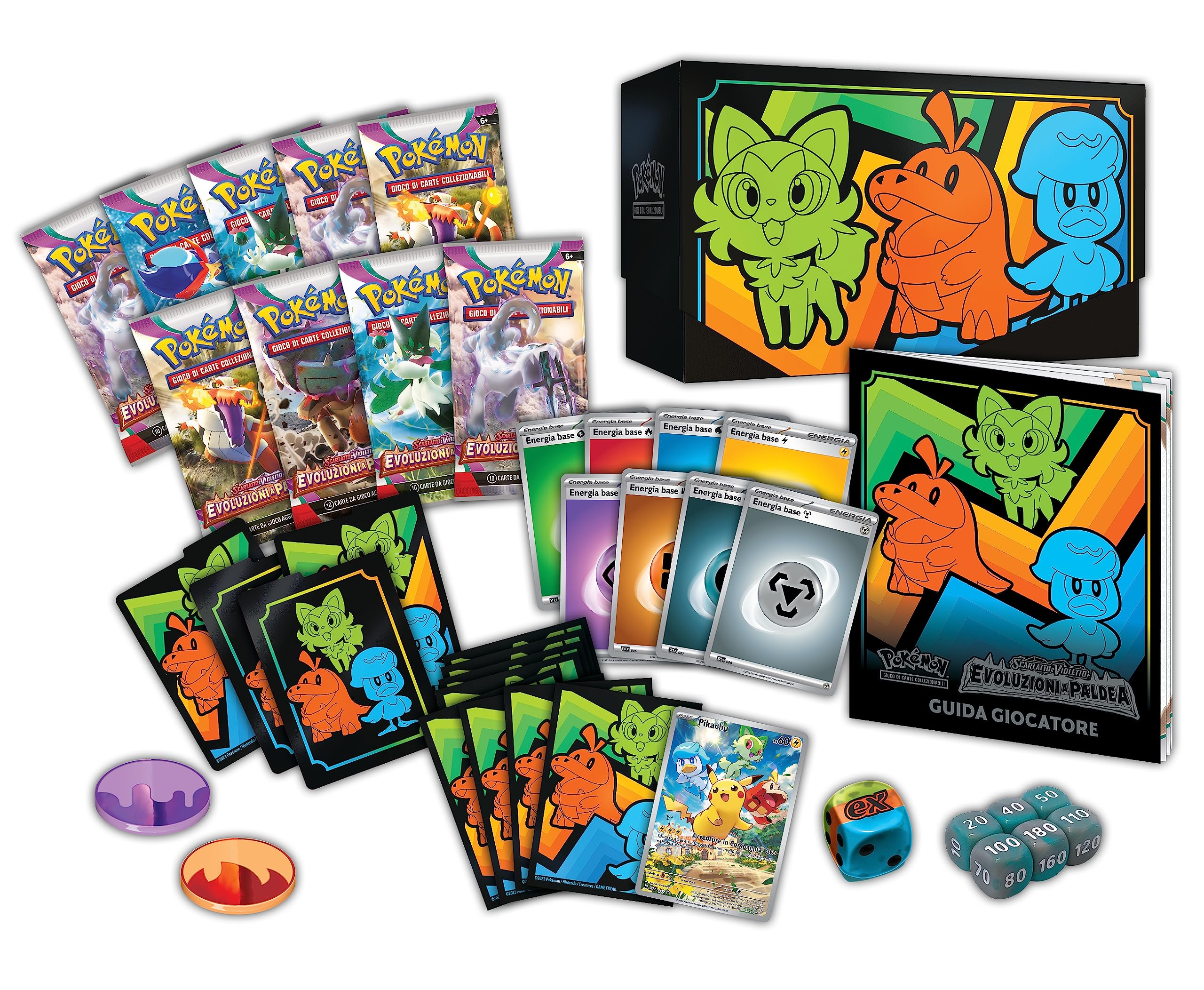 Set Allenatore Fuoriclasse dell’espansione Scarlatto e Violetto - Evoluzioni a Paldea del GCC Pokémon (nove buste di espansione e accessori premium), edizione in italiano