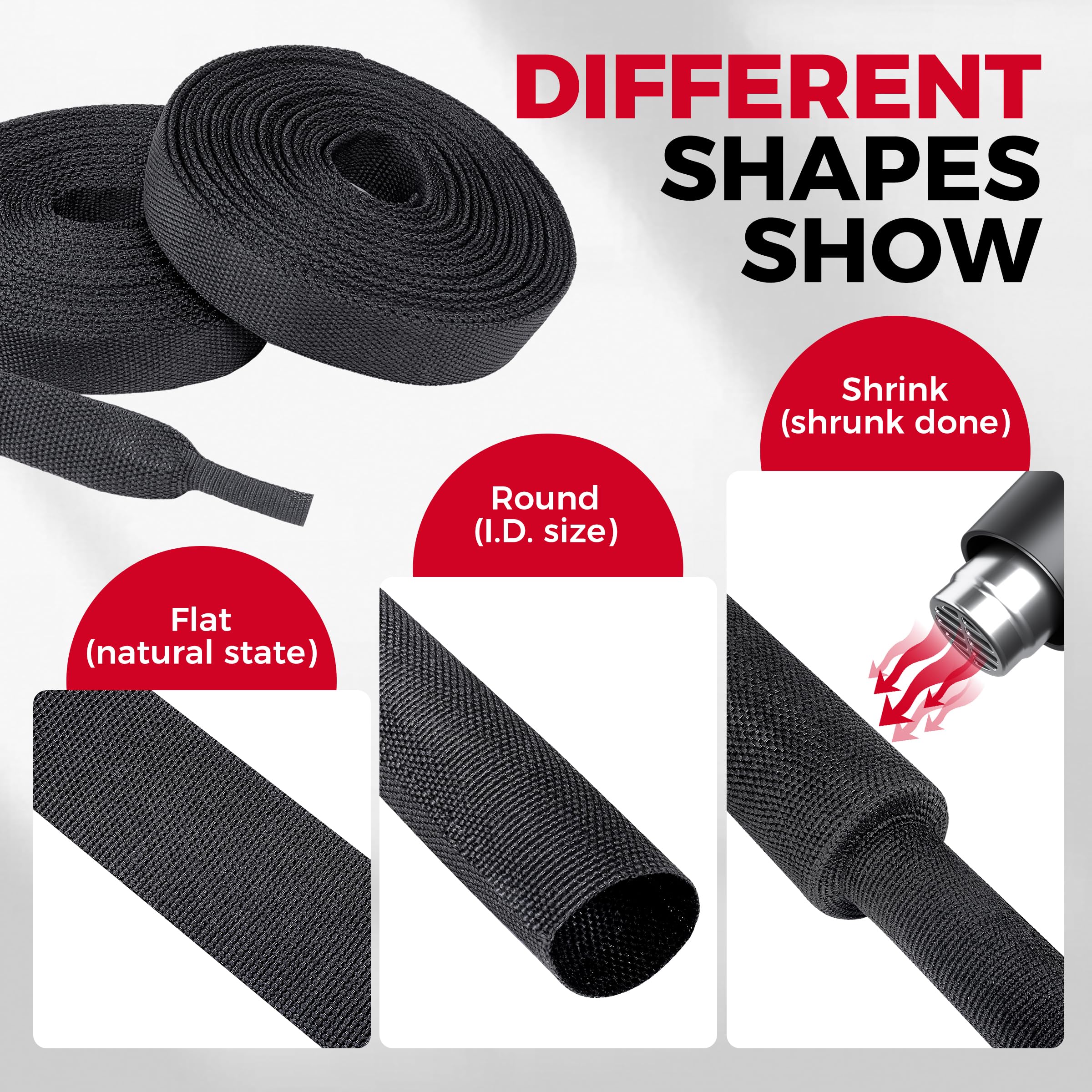 Guaina intrecciata termorestringente 2 in 1, 1,9 cm - 7,6 m | Tubi termorestringenti in tessuto termorestringente 2:1 per cavi tubolari ideali per tubi di forma irregolare/cavo/filo