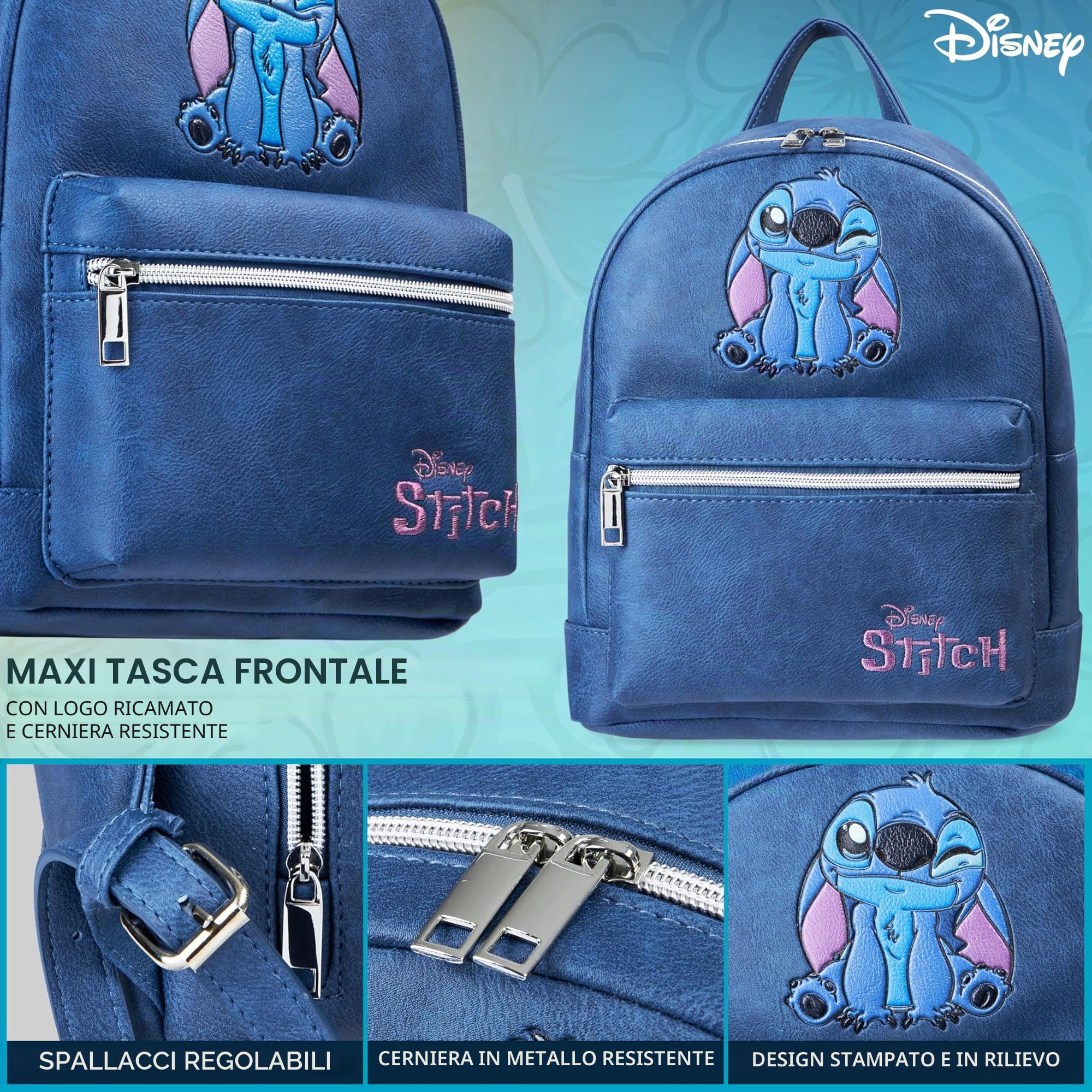 Disney Stitch Zaino Donna Zainetto Ragazza Adolescenti Mini Zaino da Viaggio Ecopelle Borsa a Tracolla Moda Regali per Lei