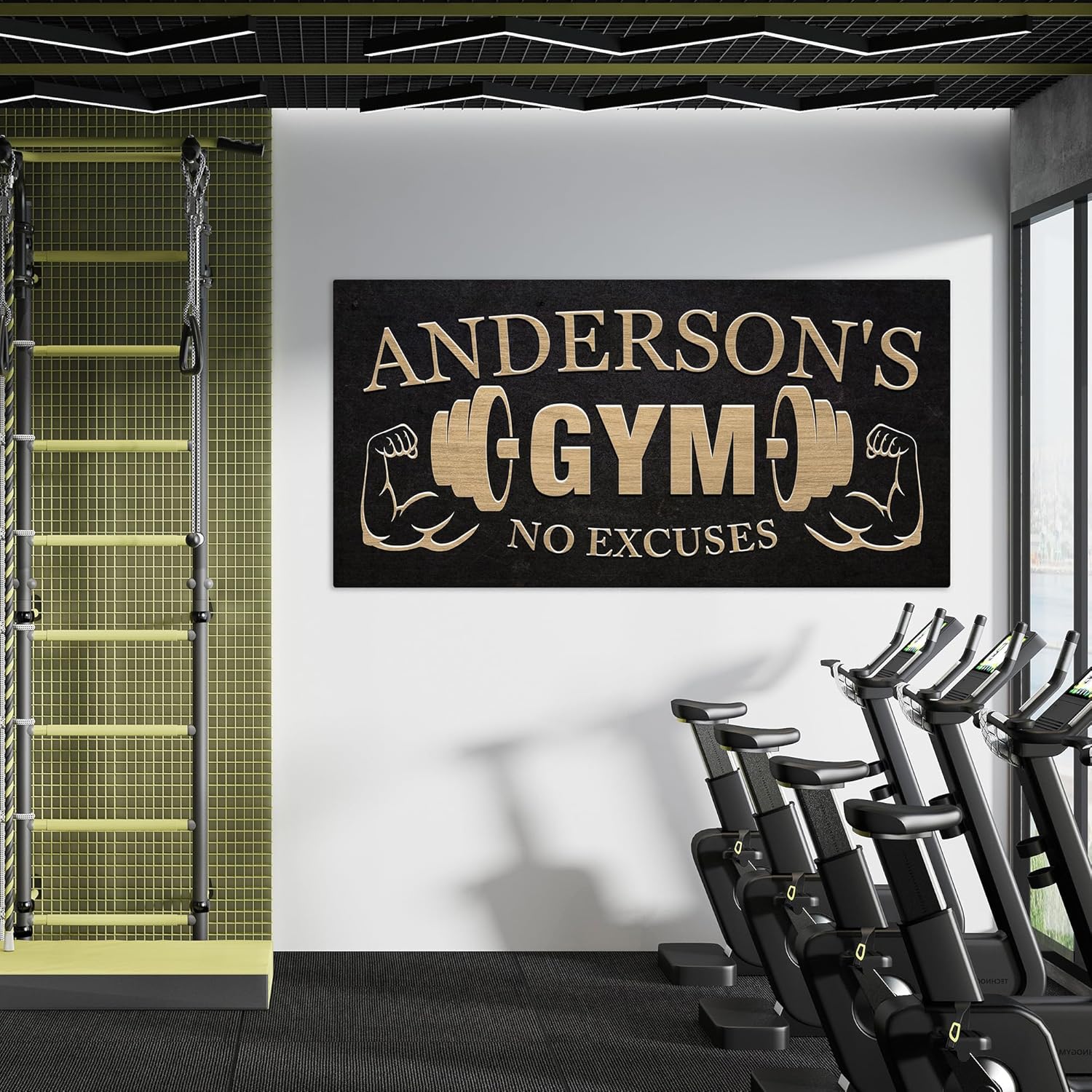 Awesometik GYM Sign Personalized Canvas Wall Decor with Custom Family Name Vintage, Custom Vintage GYM Room Decor, Entertainment Hall Living Room Lounge
