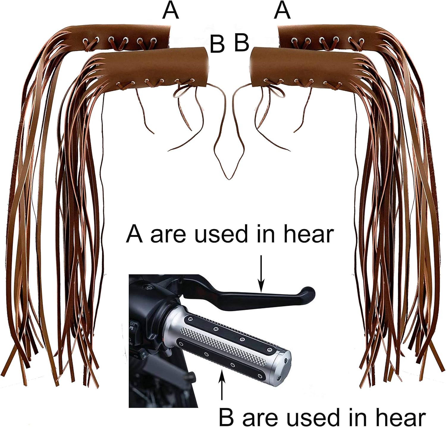 vogueteen Motorcycle Leather Brake Clutch Lever Fringe Long Tassels Grip Handlebar Grip Covers Fringe Streamers Tassel (B)