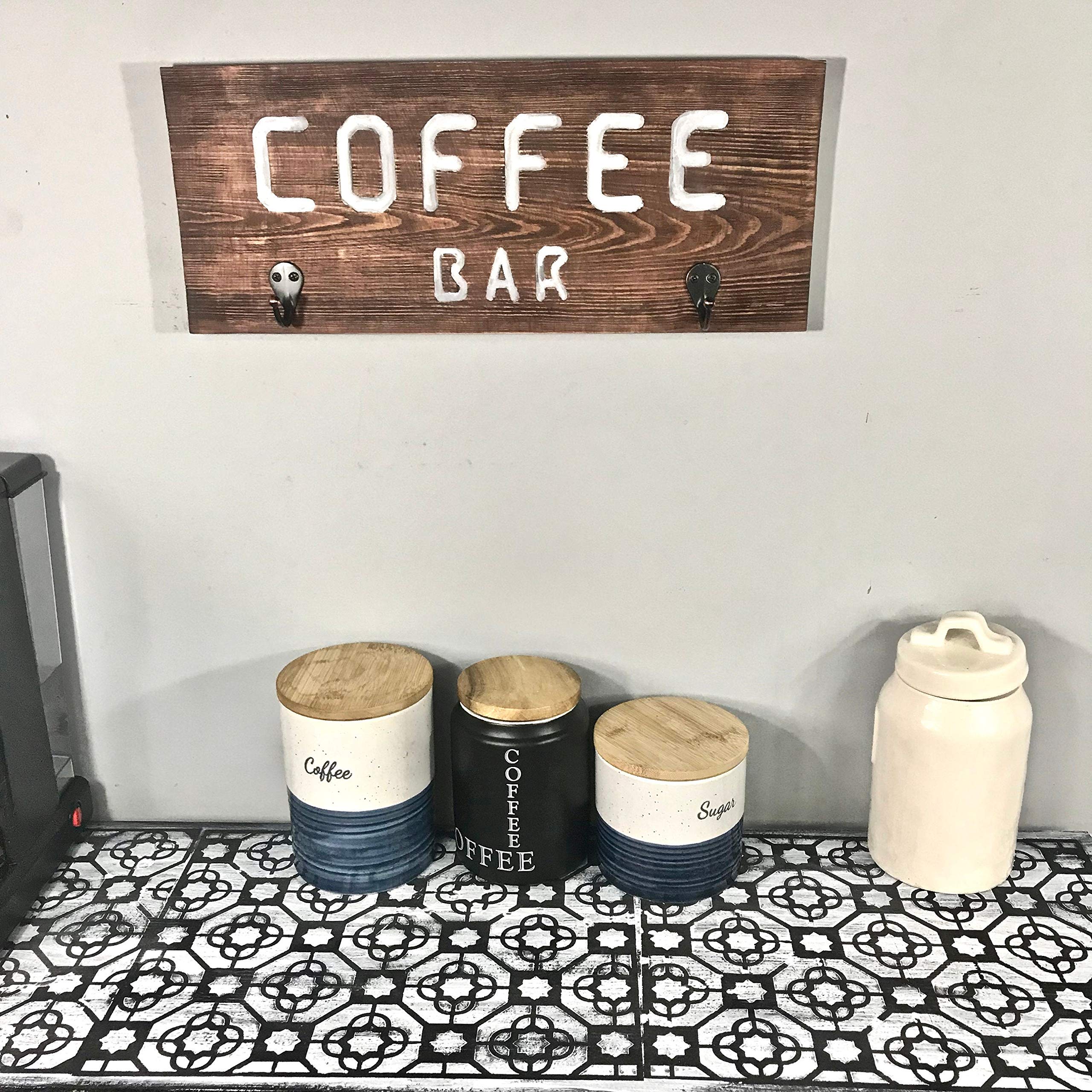 Rea66de Coffee Mug Rack Coffee Bar Sign with Hooks