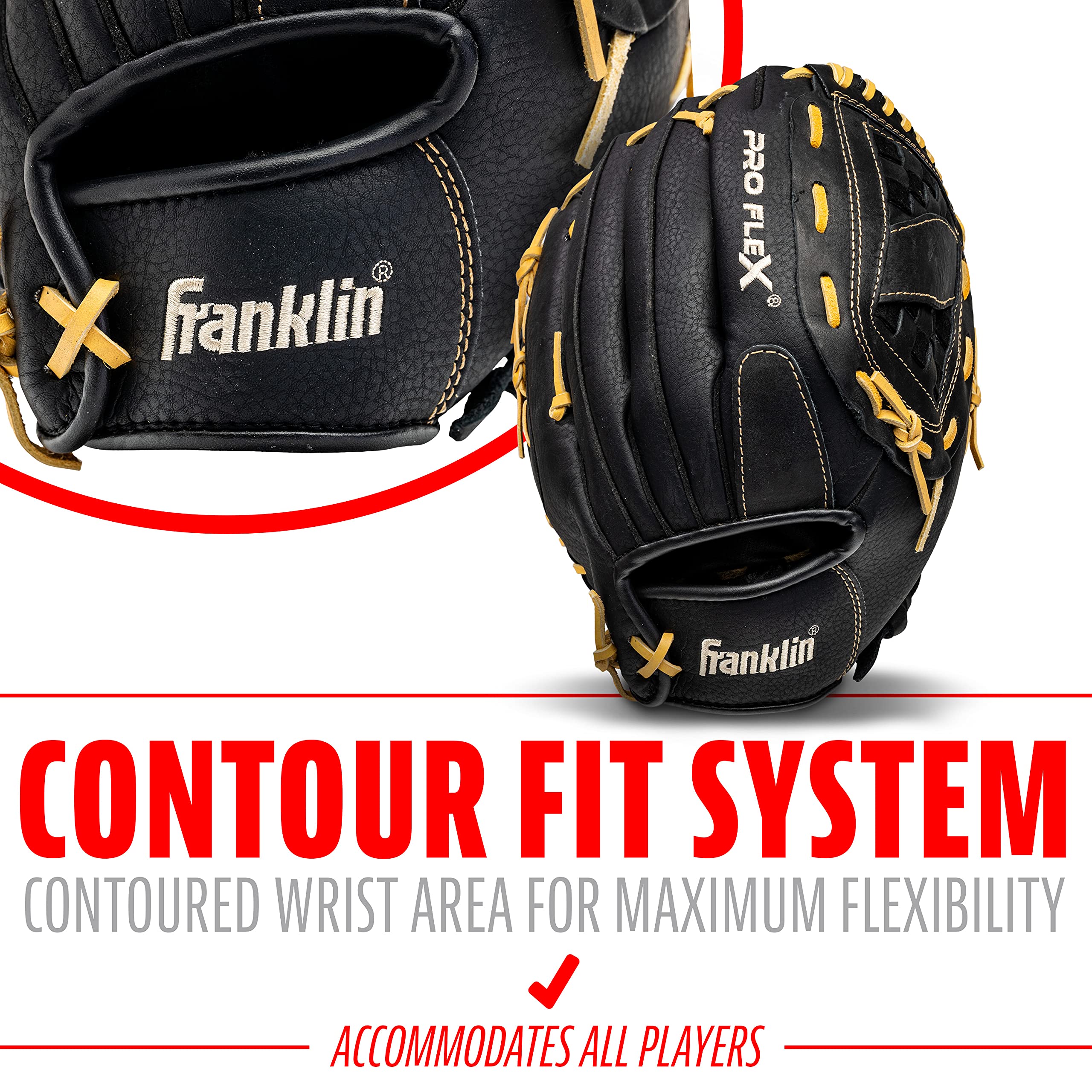 Franklin Sports Franklin Sport-Baseball-Handschuh, Unisex, Erwachsene, 31,8 cm, Proflex, Baseball, Softball, Baseball, Fastpitch, weich, Schwarz/Kamel, 30,5 cm